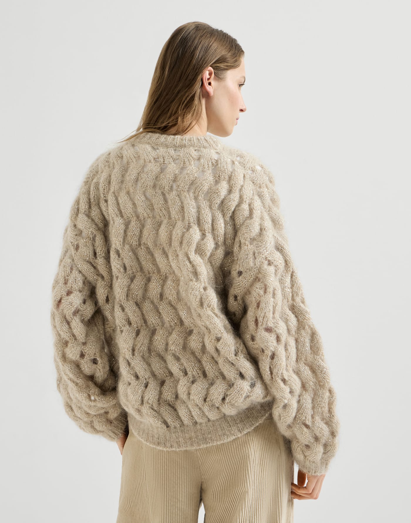Dazzling Zigzag Cables sweater Sand Woman - Brunello Cucinelli