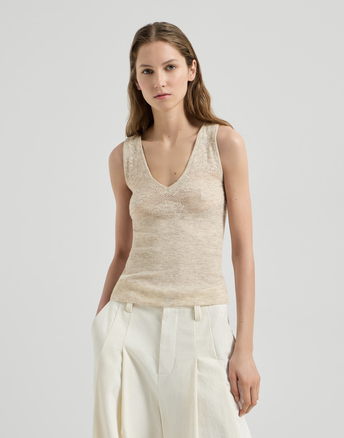 Flower lace knit top Sand Woman - Brunello Cucinelli