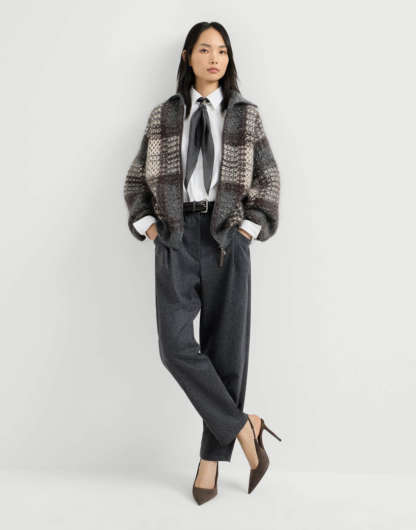 Flannel baggy trousers Anthracite Woman - Brunello Cucinelli