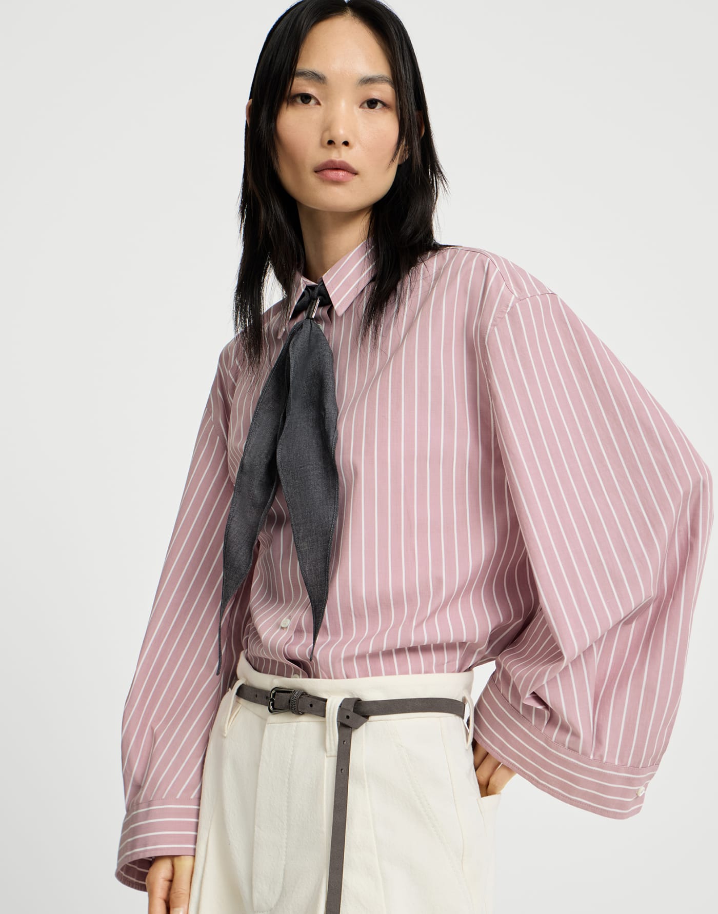 Striped poplin shirt Pink Woman - Brunello Cucinelli