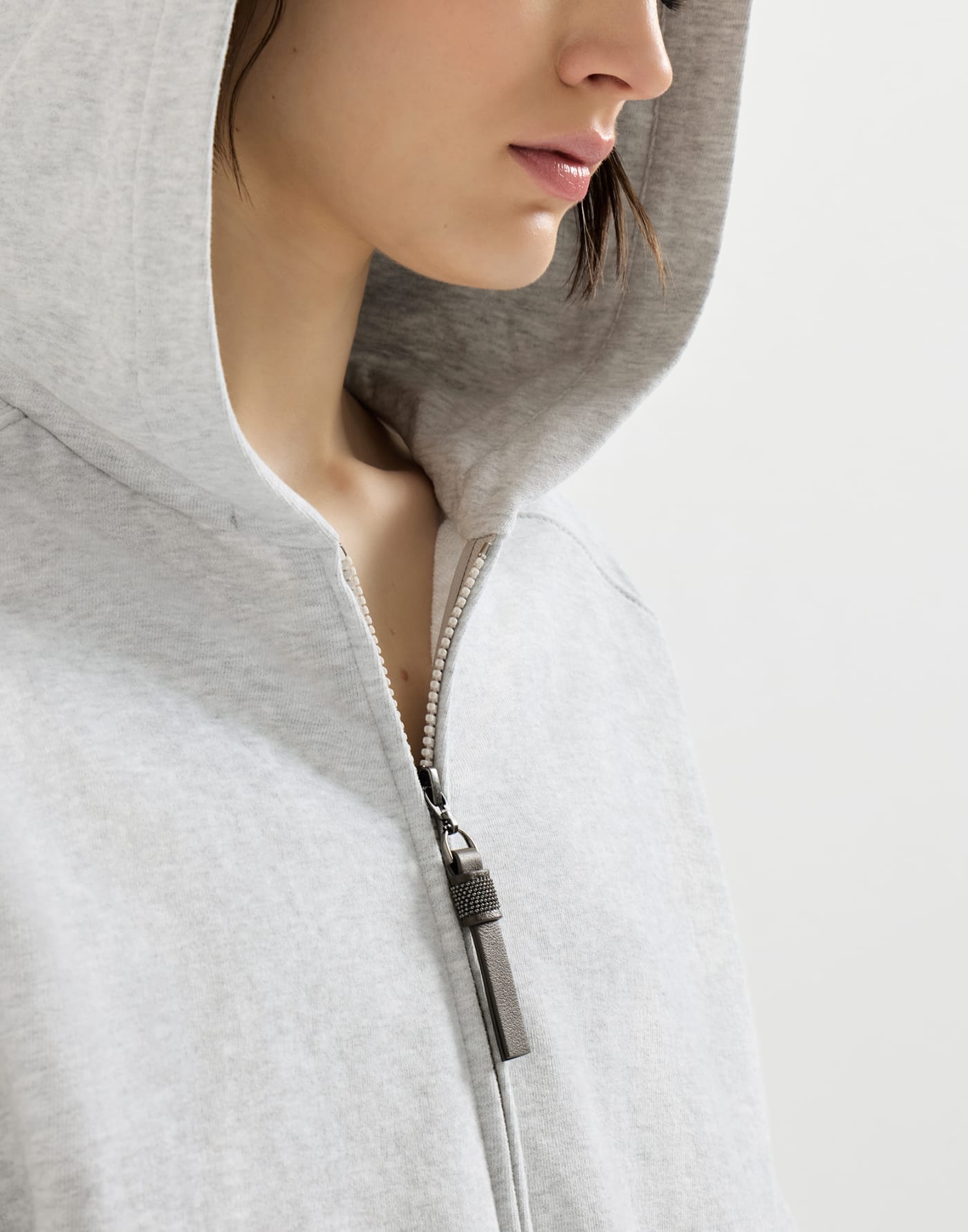 Smooth cotton French terry sweatshirt Silver Woman - Brunello Cucinelli