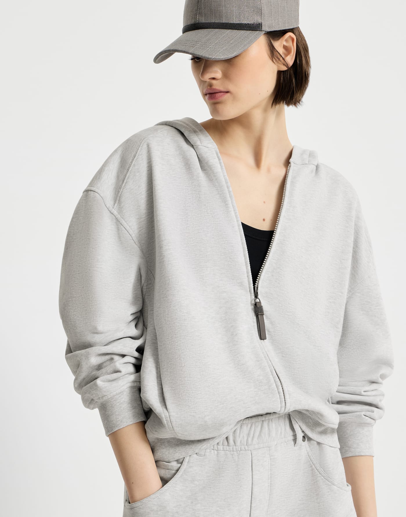 Smooth cotton French terry sweatshirt Silver Woman - Brunello Cucinelli