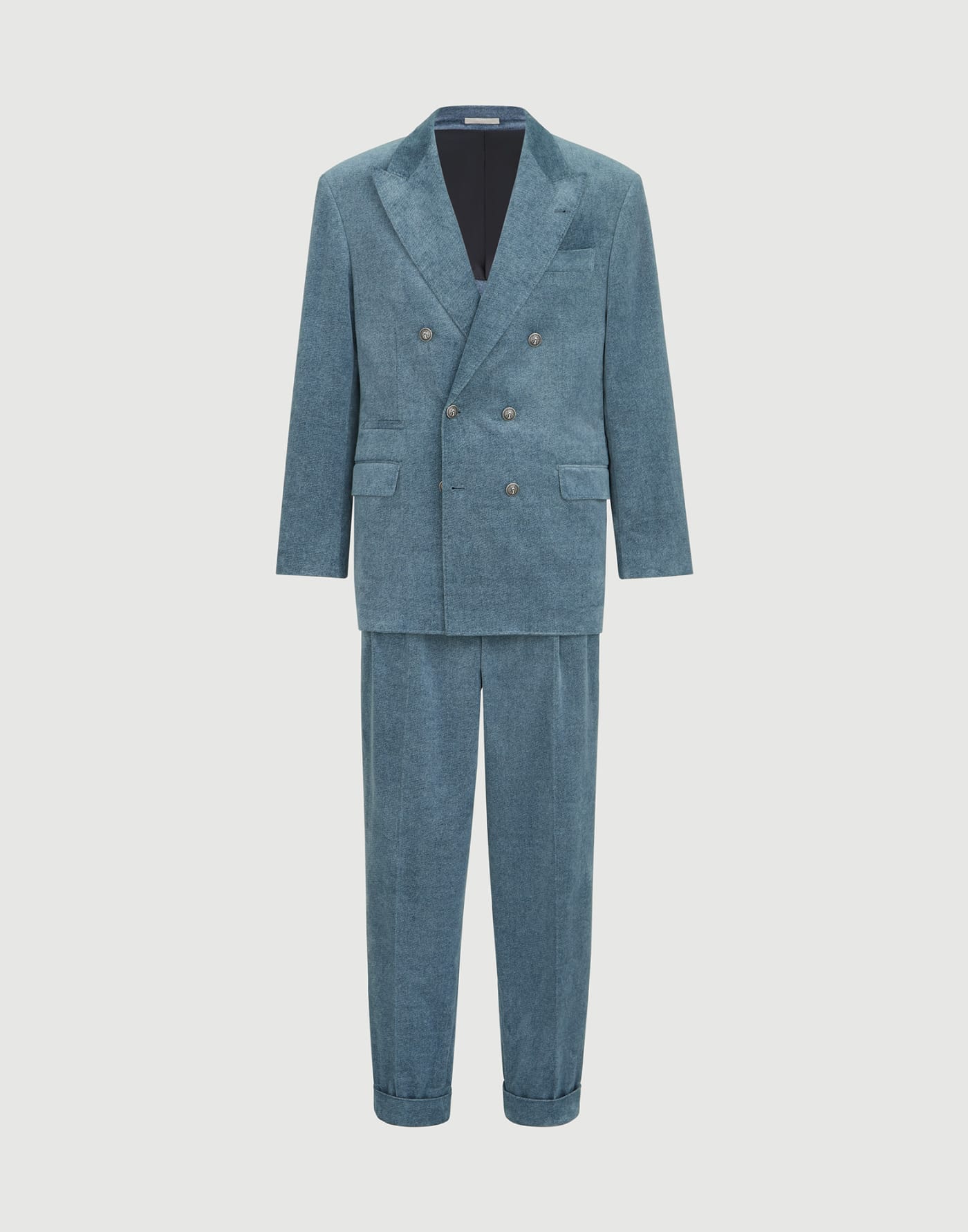 Abito Tailor in velluto effetto denim Ceruleo Uomo - Brunello Cucinelli