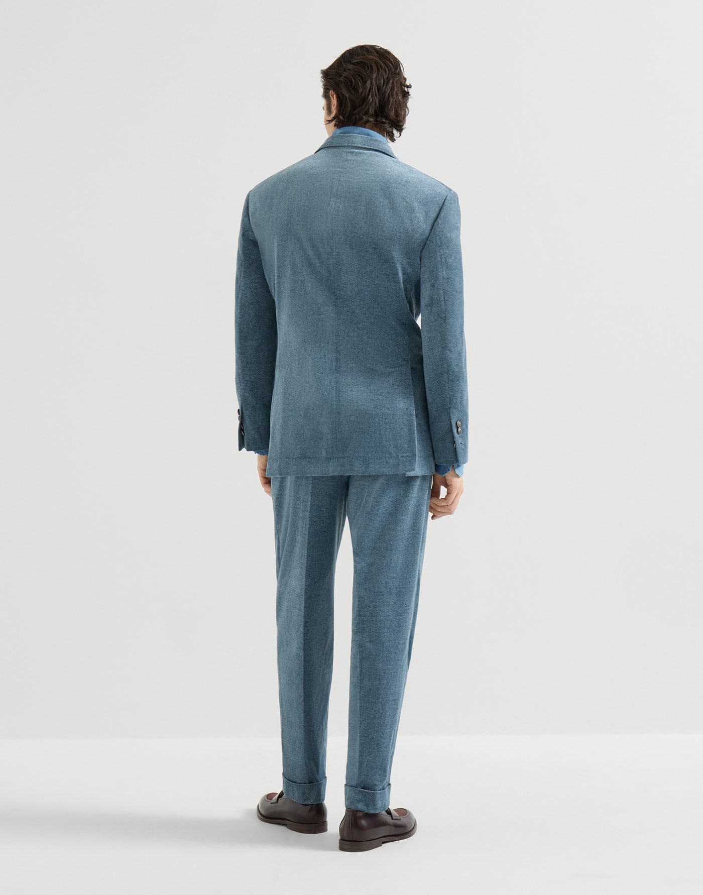 Abito Tailor in velluto effetto denim Ceruleo Uomo - Brunello Cucinelli