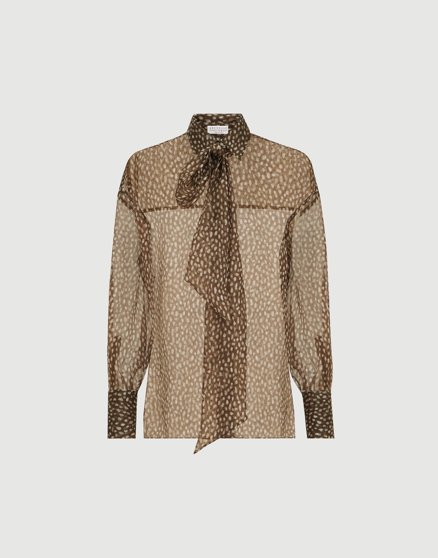 Dapple organza shirt with Neck Tie Brown Woman - Brunello Cucinelli