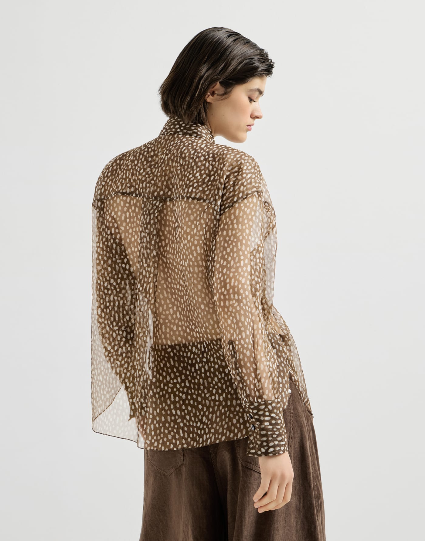 Dapple organza shirt with Neck Tie Brown Woman - Brunello Cucinelli