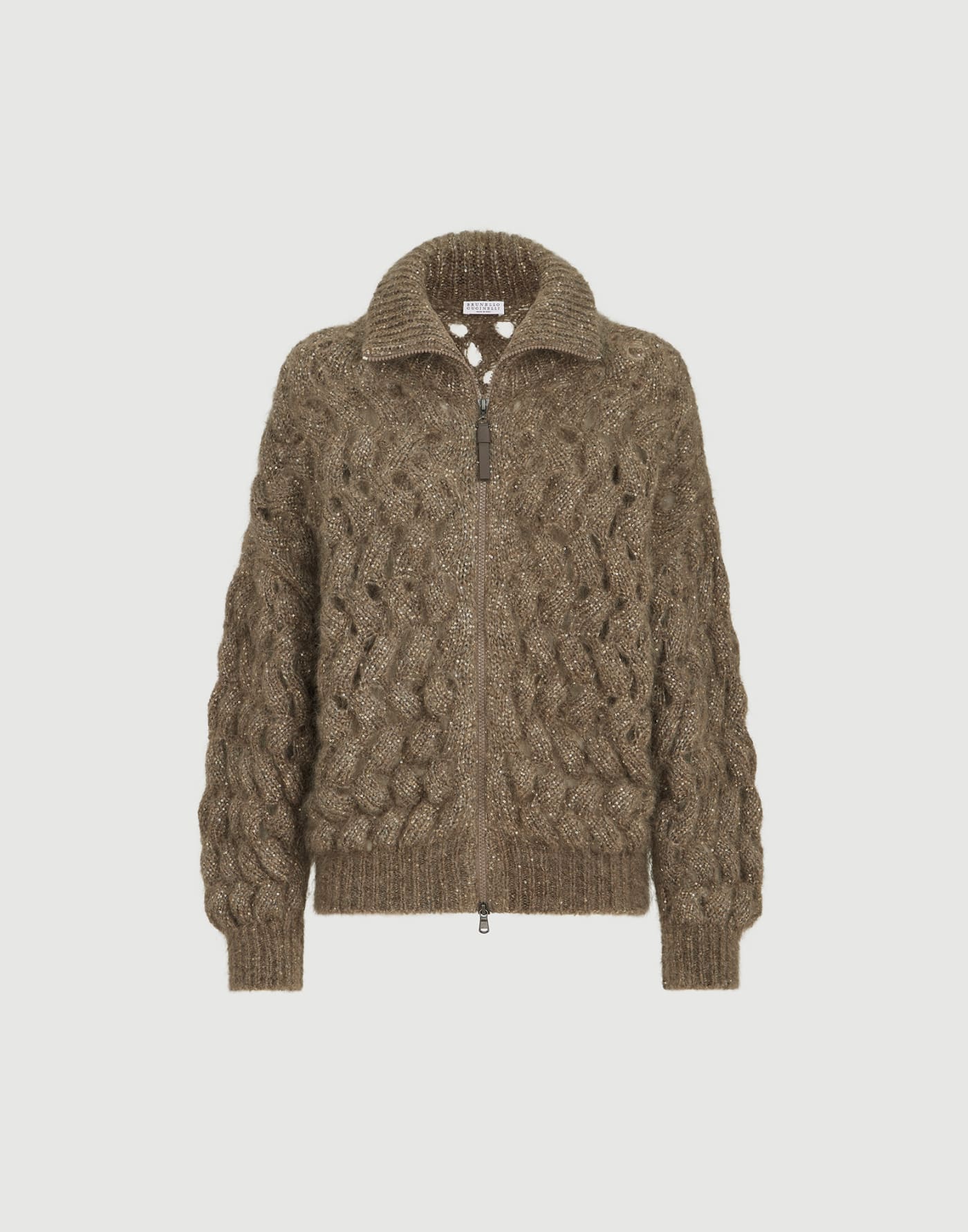 Dazzling Zigzag Cables cardigan Bark Woman - Brunello Cucinelli