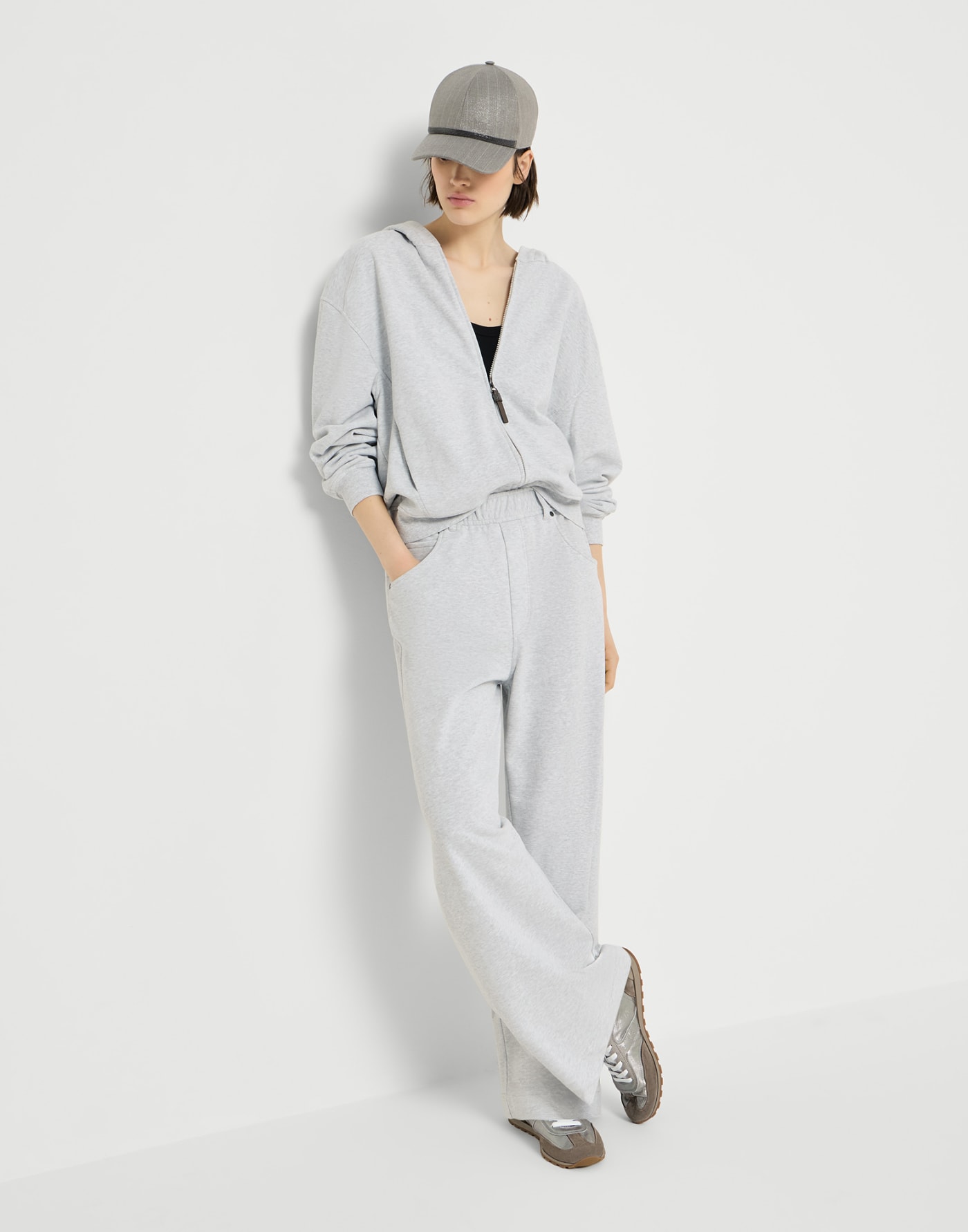 Smooth French terry trousers Silver Woman - Brunello Cucinelli