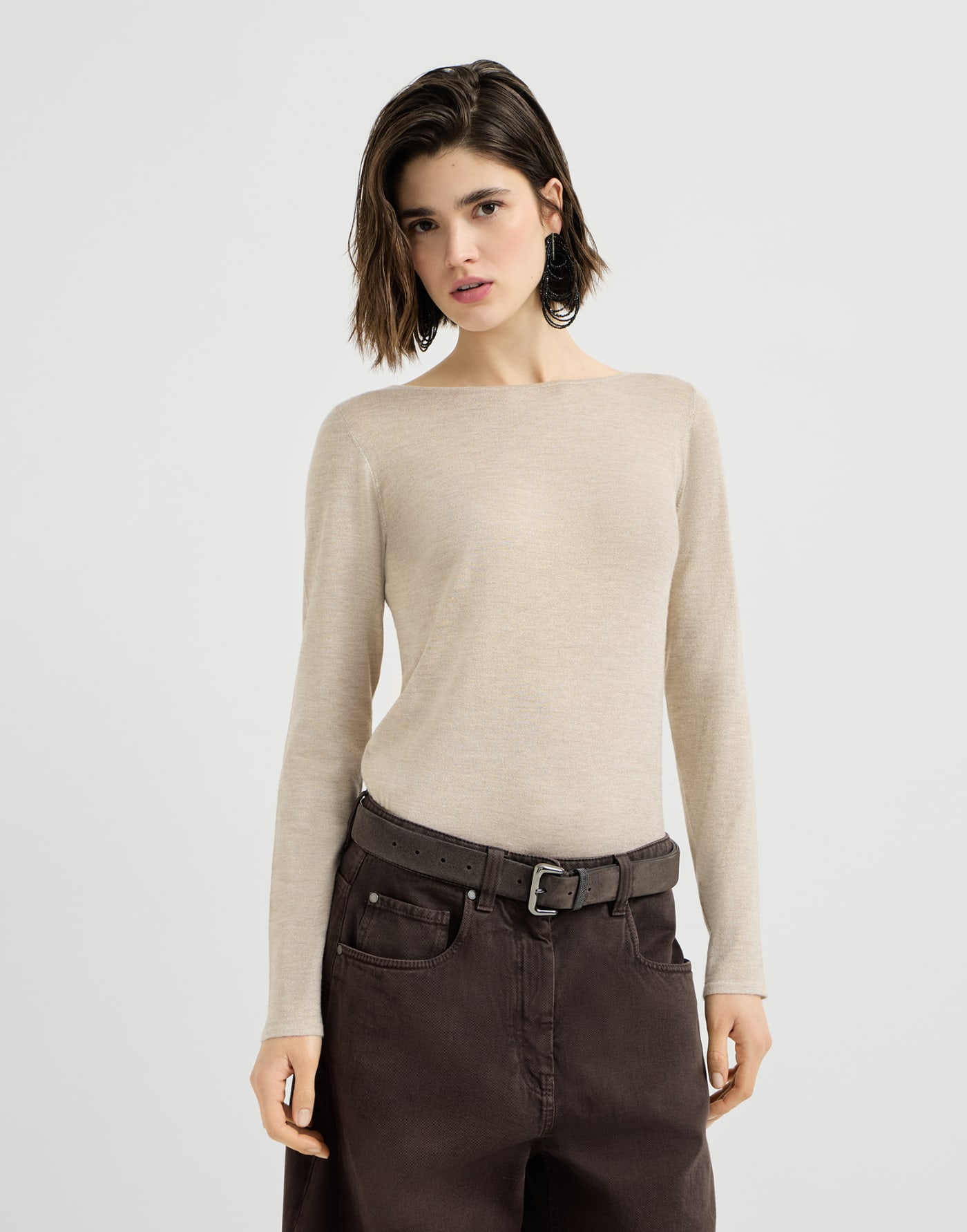 Cashmere and silk lightweight sweater Beige Woman - Brunello Cucinelli