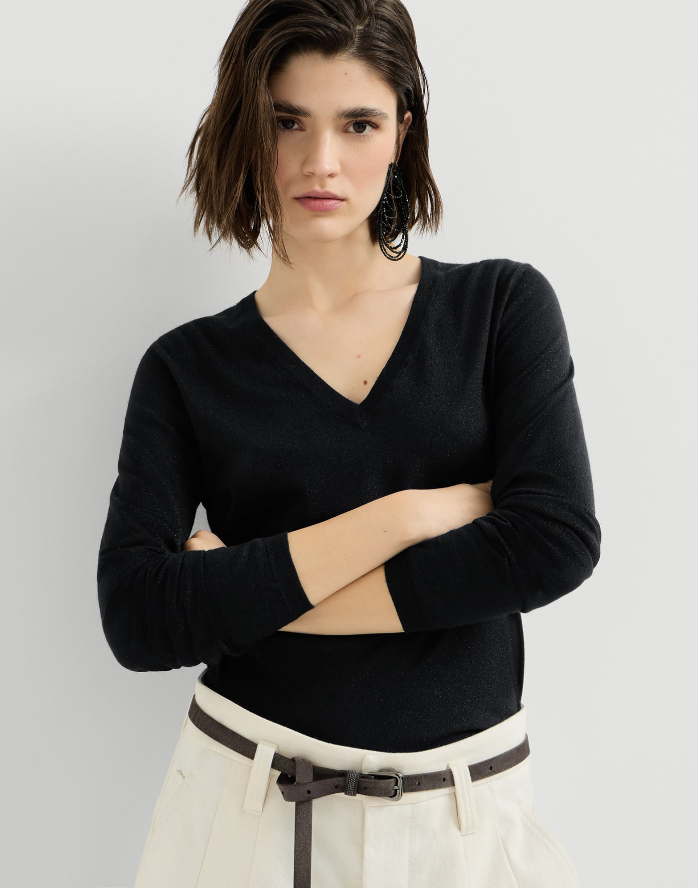 きらめくカシミヤとシルクのセーター ブラック レディース - Brunello Cucinelli