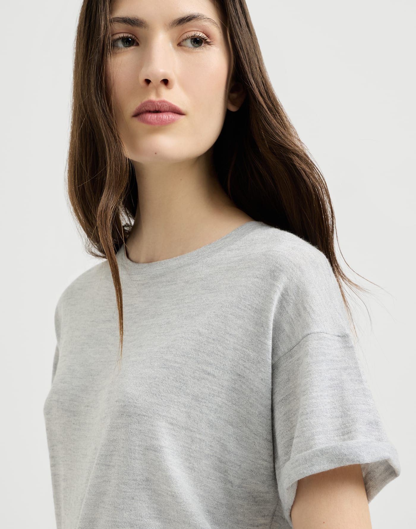 Cashmere and silk knit T-shirt Light Grey Woman - Brunello Cucinelli