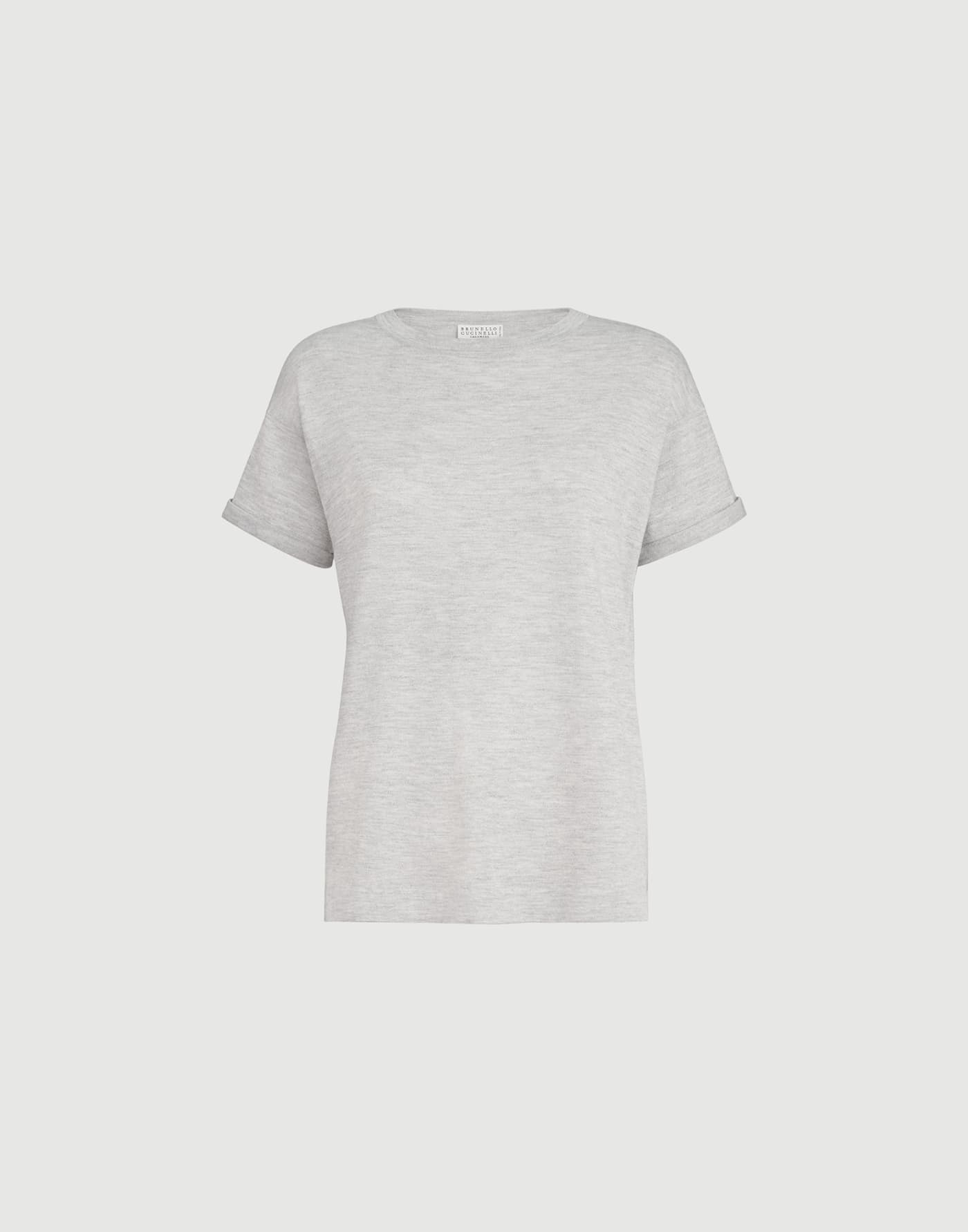 Cashmere and silk knit T-shirt Light Grey Woman - Brunello Cucinelli