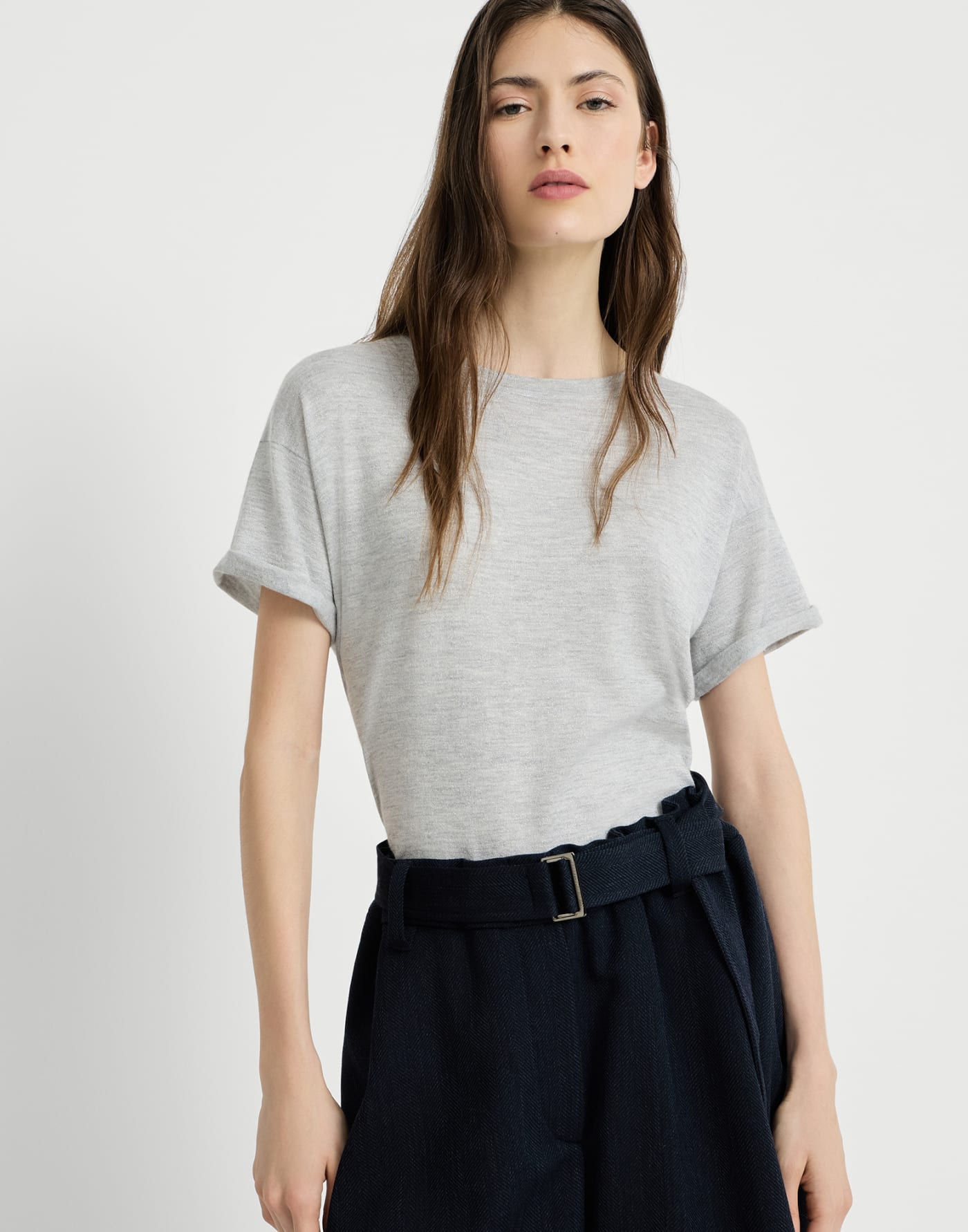 Cashmere and silk knit T-shirt Light Grey Woman - Brunello Cucinelli
