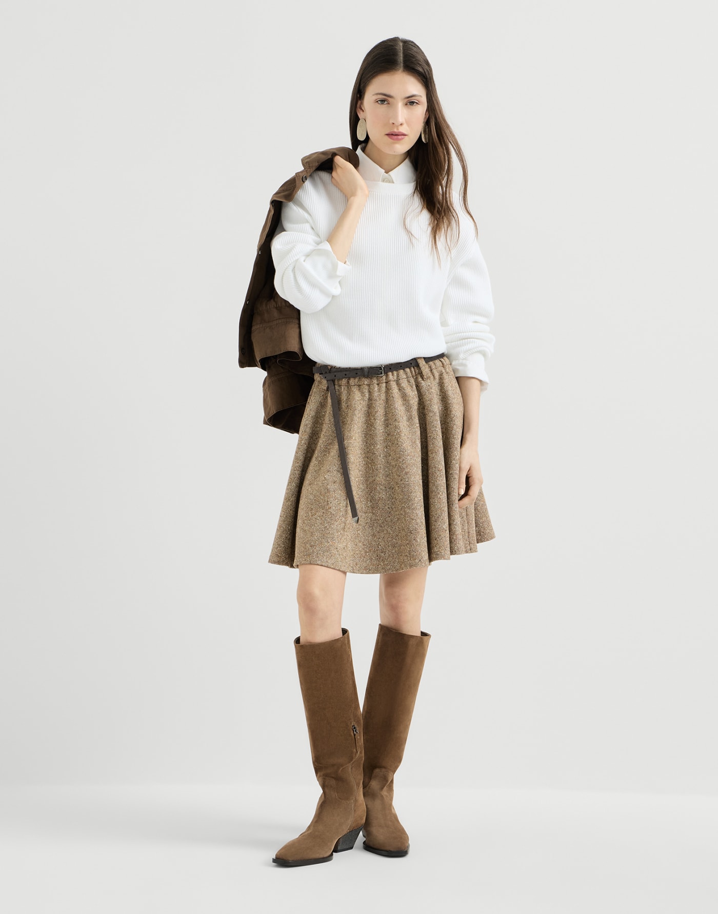 Cotton English rib sweater with monili White Woman - Brunello Cucinelli
