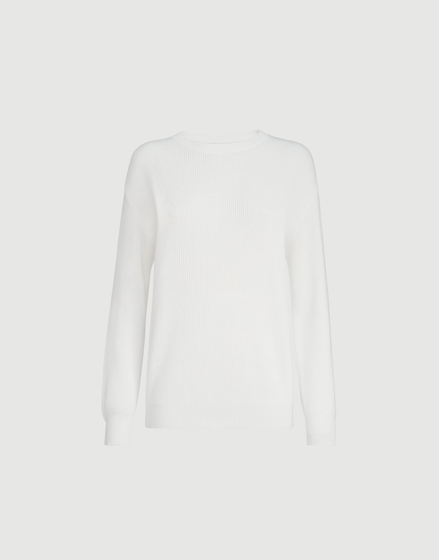 Cotton English rib sweater with monili White Woman - Brunello Cucinelli
