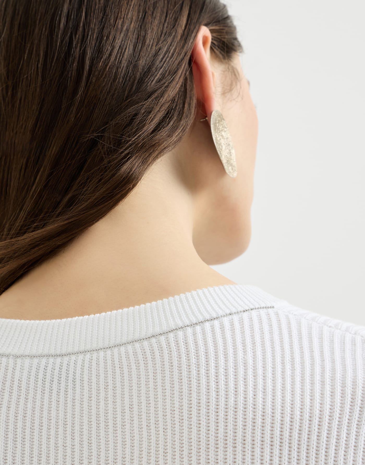 Cotton English rib sweater with monili White Woman - Brunello Cucinelli