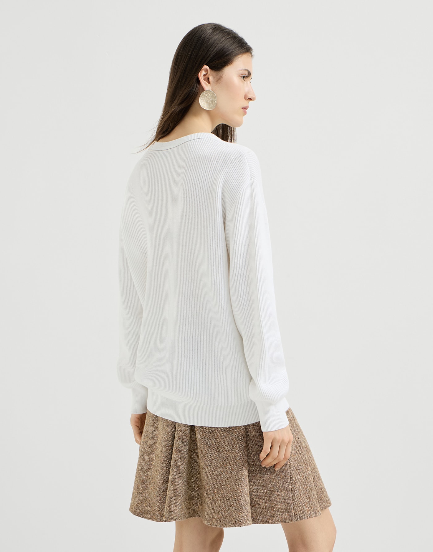 Cotton English rib sweater with monili White Woman - Brunello Cucinelli