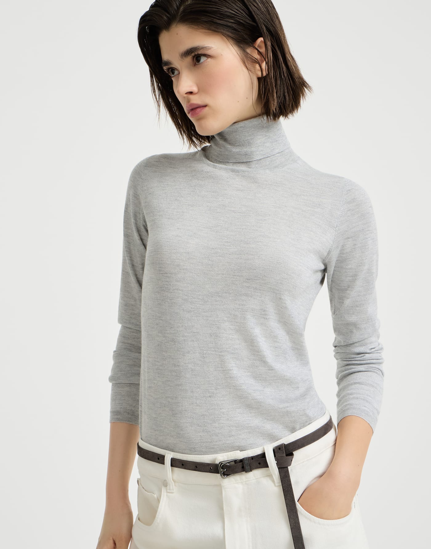 Cashmere and silk turtleneck sweater Pebble Woman - Brunello Cucinelli