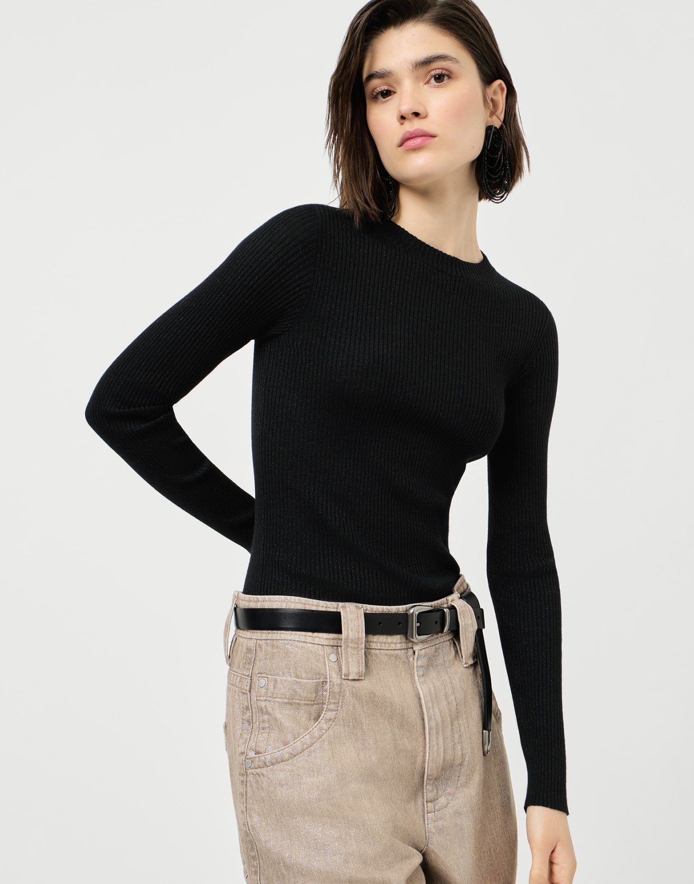 Cashmere and silk ribbed sweater Black Woman - Brunello Cucinelli