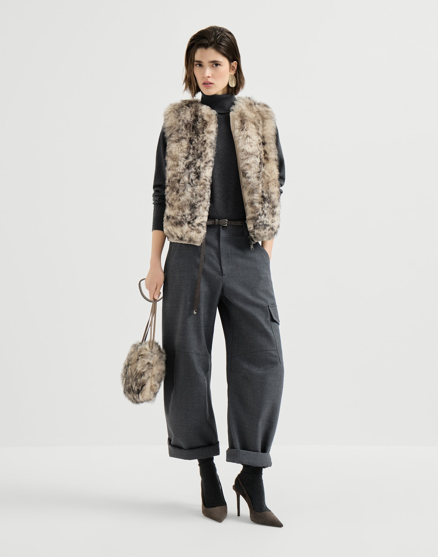 Cashmere turtleneck sweater Lignite Grey Woman - Brunello Cucinelli