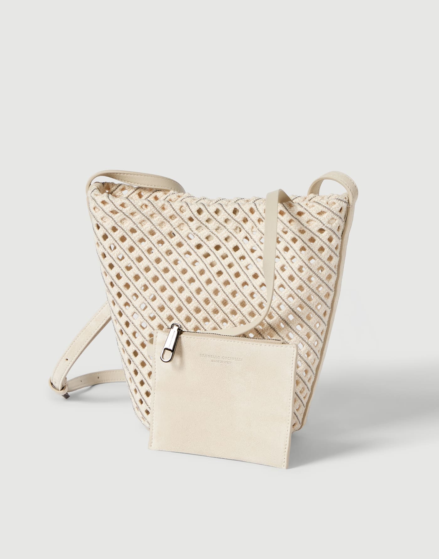 Net sartorial small bucket bag Ivory Woman - Brunello Cucinelli