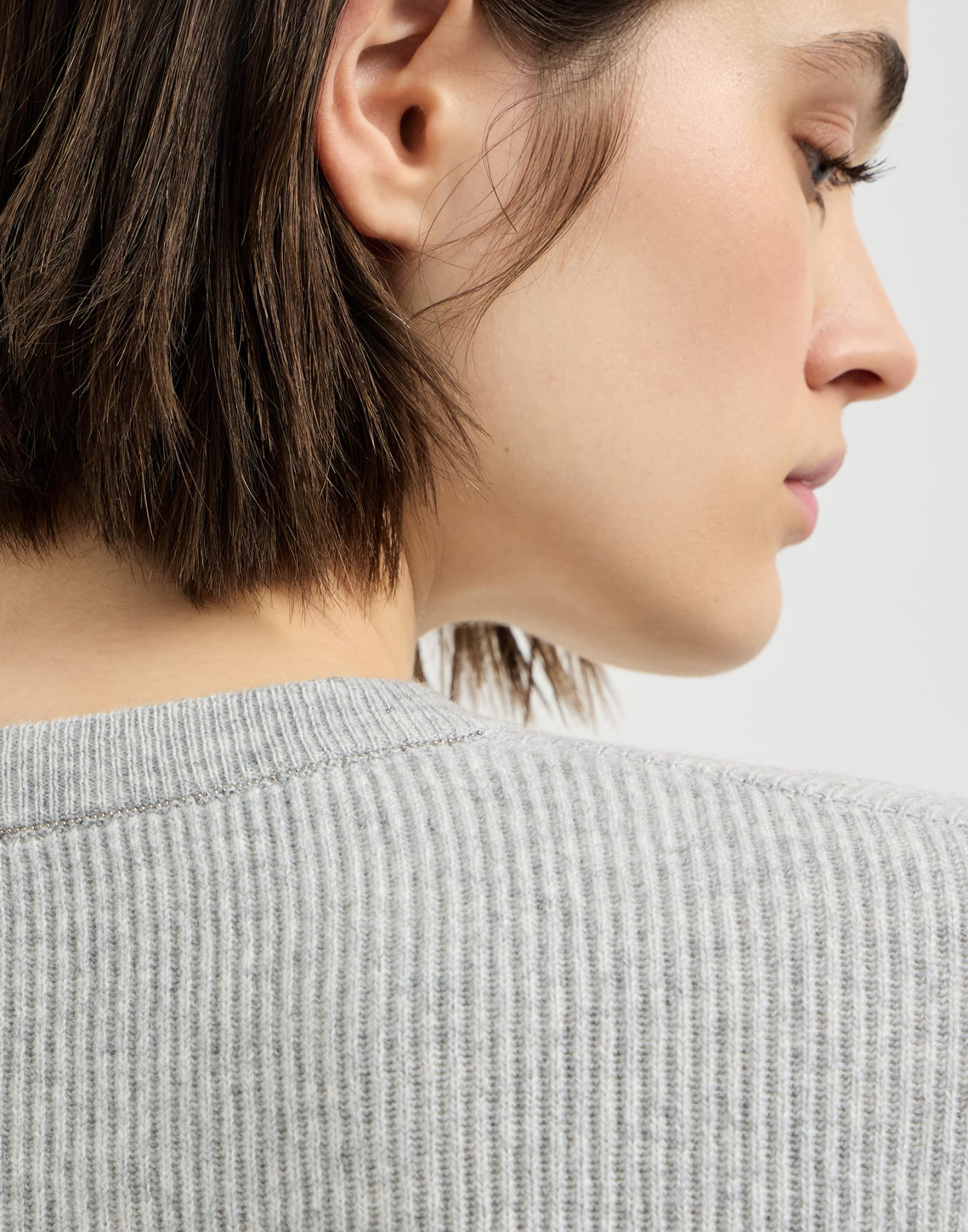 English rib cashmere sweater Light Grey Woman - Brunello Cucinelli