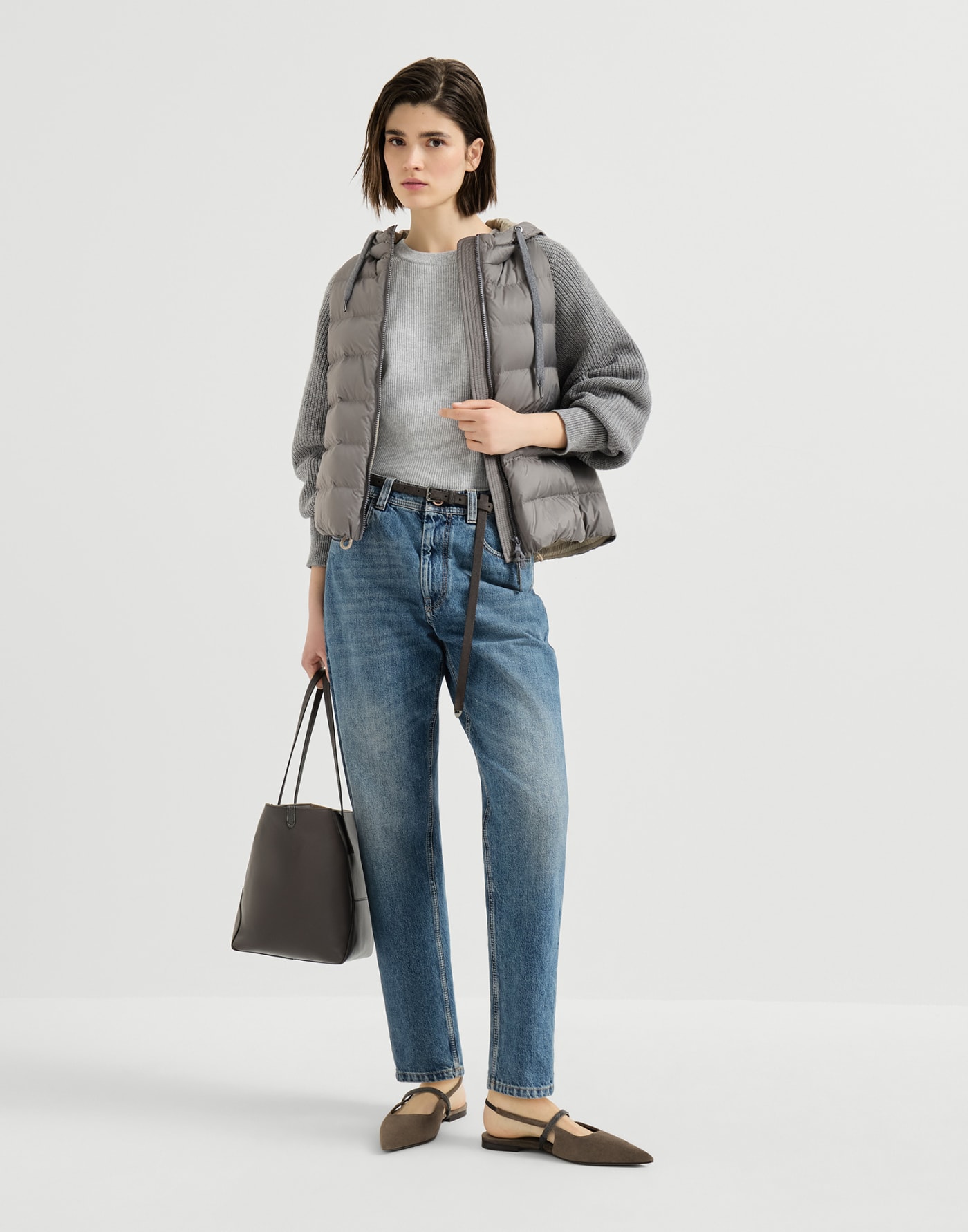 English rib cashmere sweater Light Grey Woman - Brunello Cucinelli