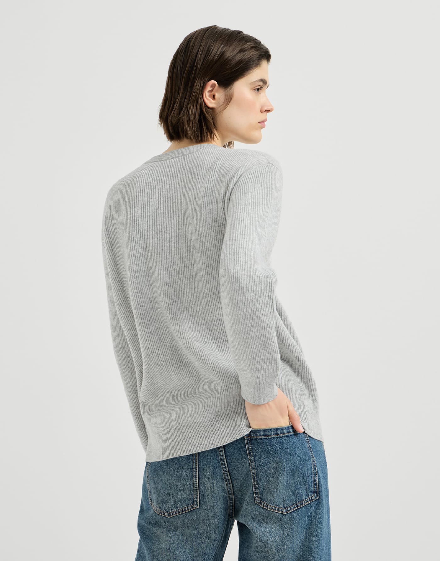 English rib cashmere sweater Light Grey Woman - Brunello Cucinelli