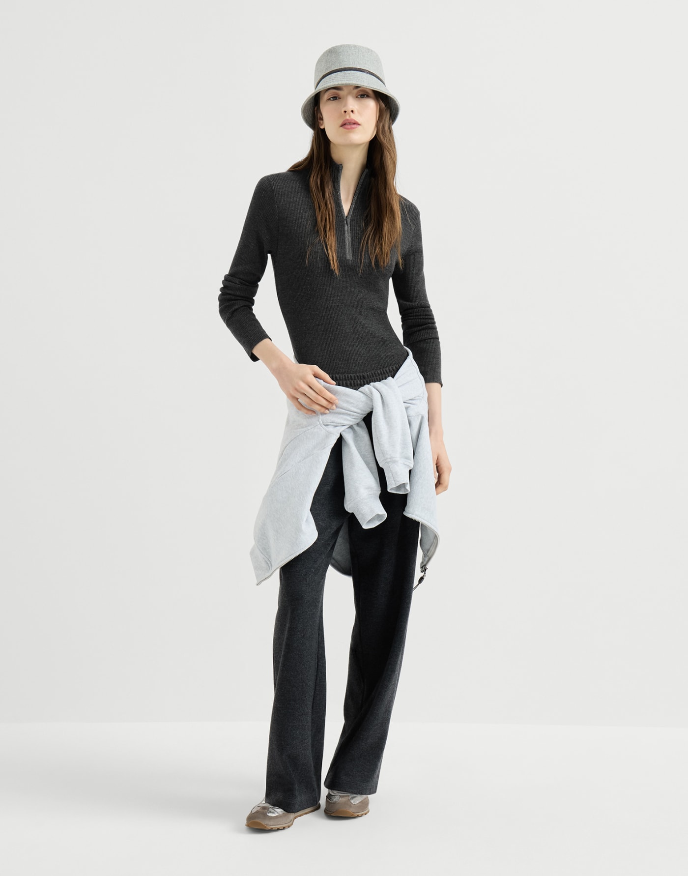 Virgin wool and cashmere sweater Anthracite Woman - Brunello Cucinelli