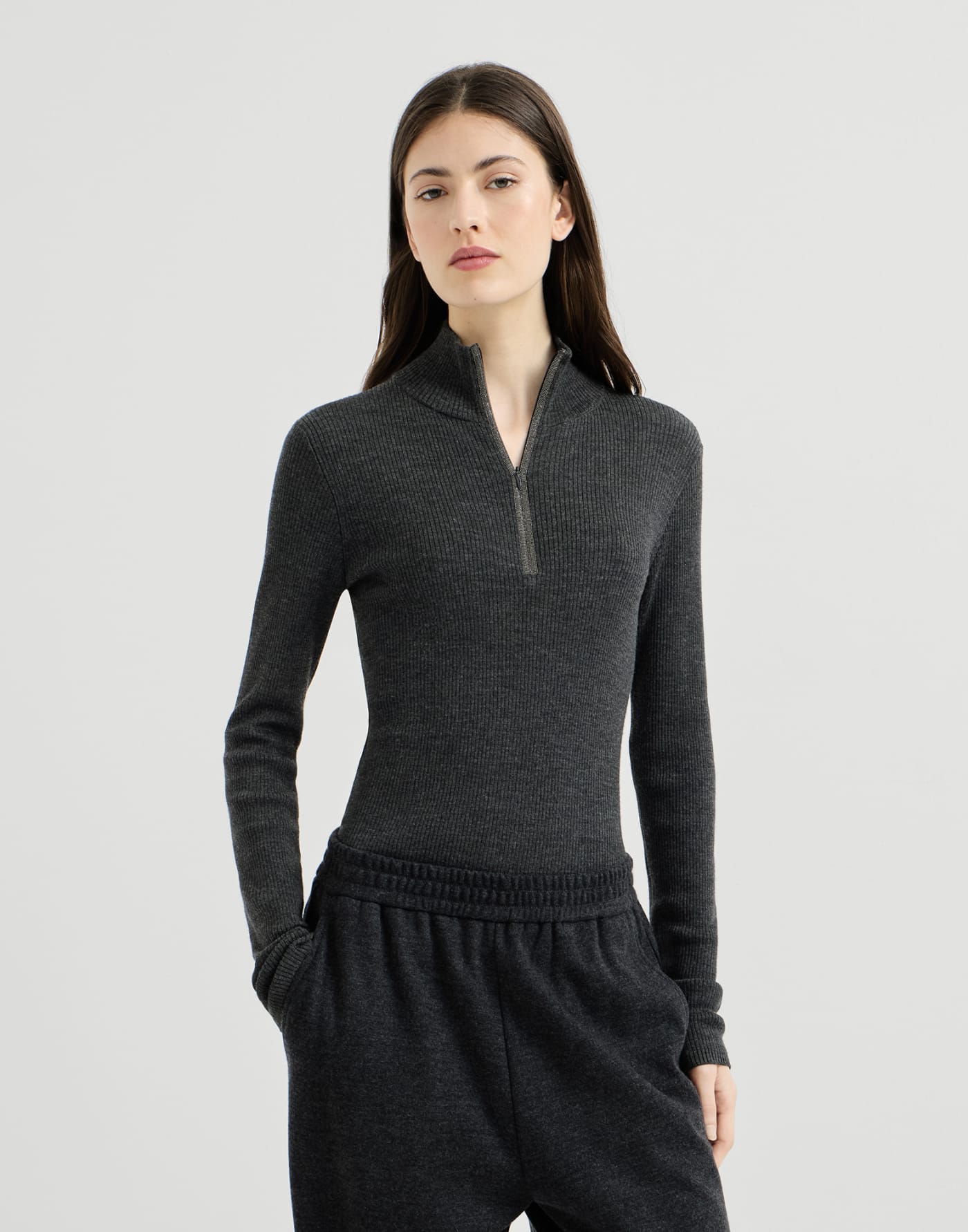 Virgin wool and cashmere sweater Anthracite Woman - Brunello Cucinelli