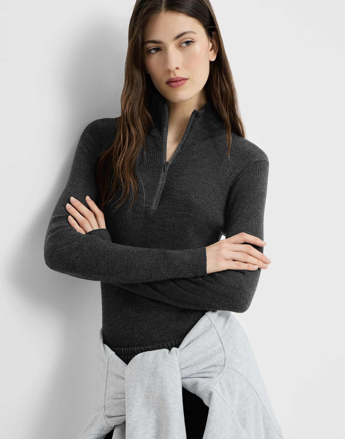 Virgin wool and cashmere sweater Anthracite Woman - Brunello Cucinelli