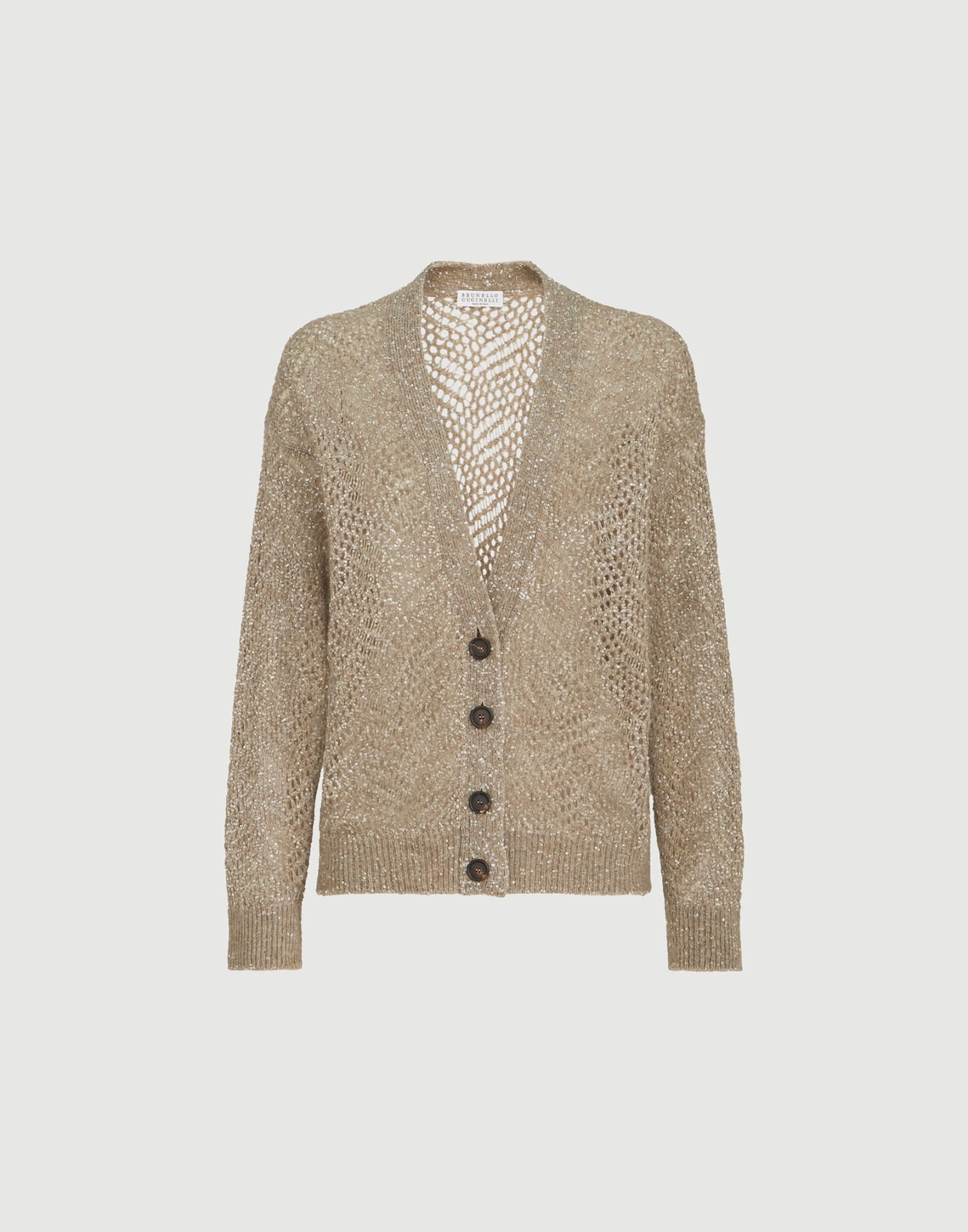 Cardigan Hoja Abstracta Deslumbrante Marrón Claro Mujer - Brunello Cucinelli