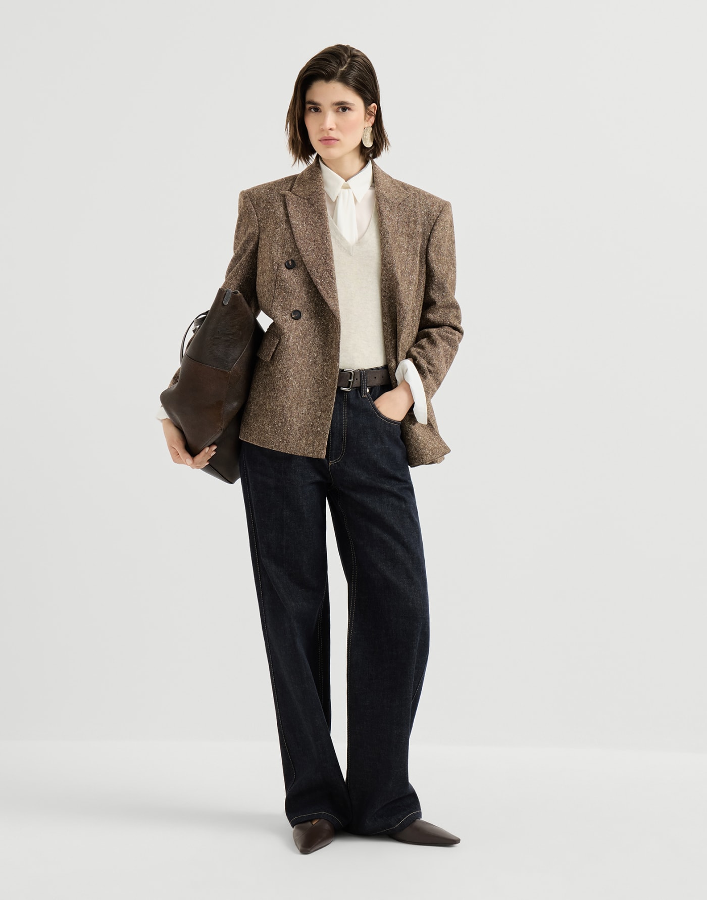 镶珠羊绒针织衫 燕麦色 女款 - Brunello Cucinelli