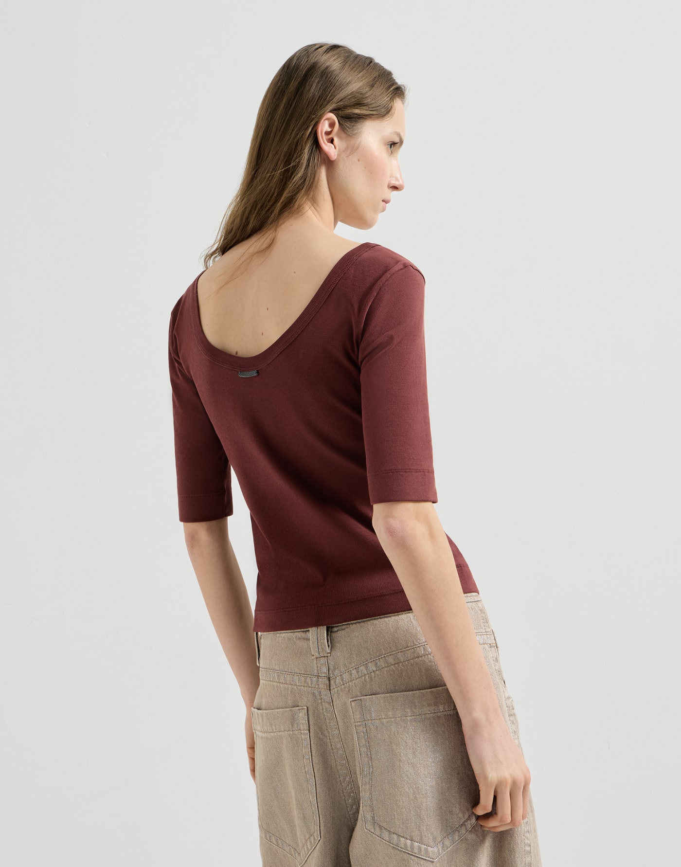 Ribbed jersey T-shirt Wine Woman - Brunello Cucinelli