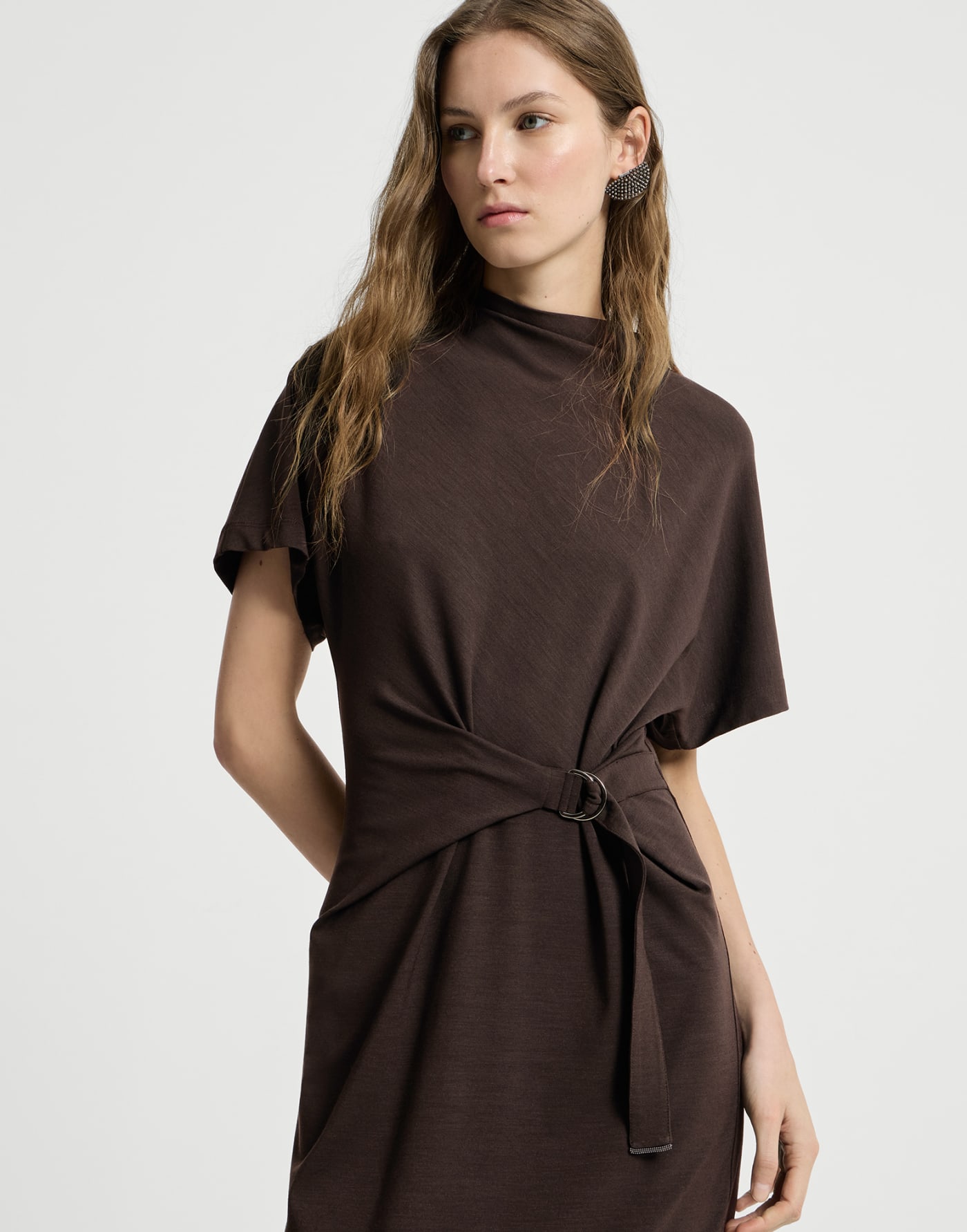 Wrap belt dress Coffee Woman - Brunello Cucinelli