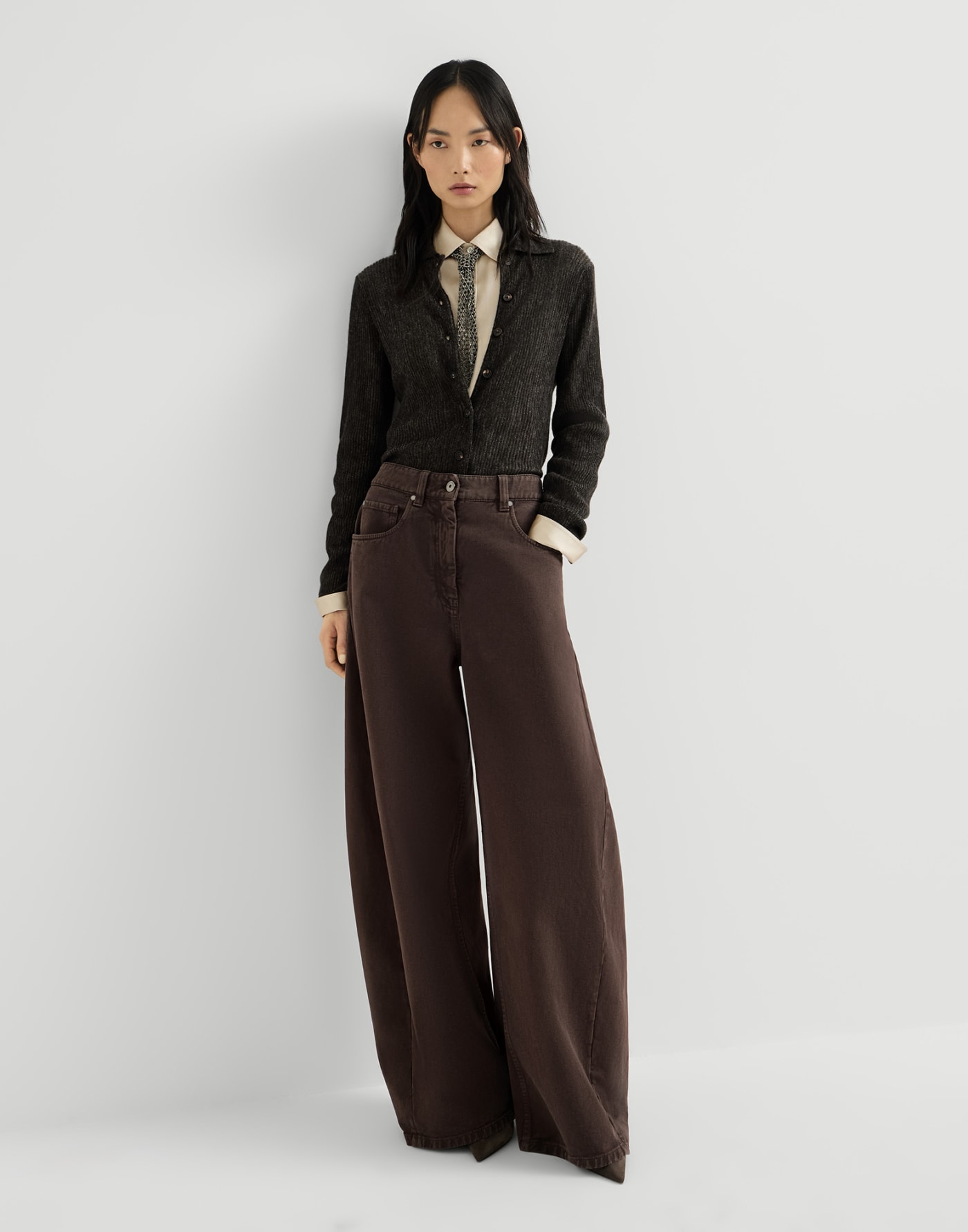 Pantalone Wide con monile Marrone Scuro Donna - Brunello Cucinelli