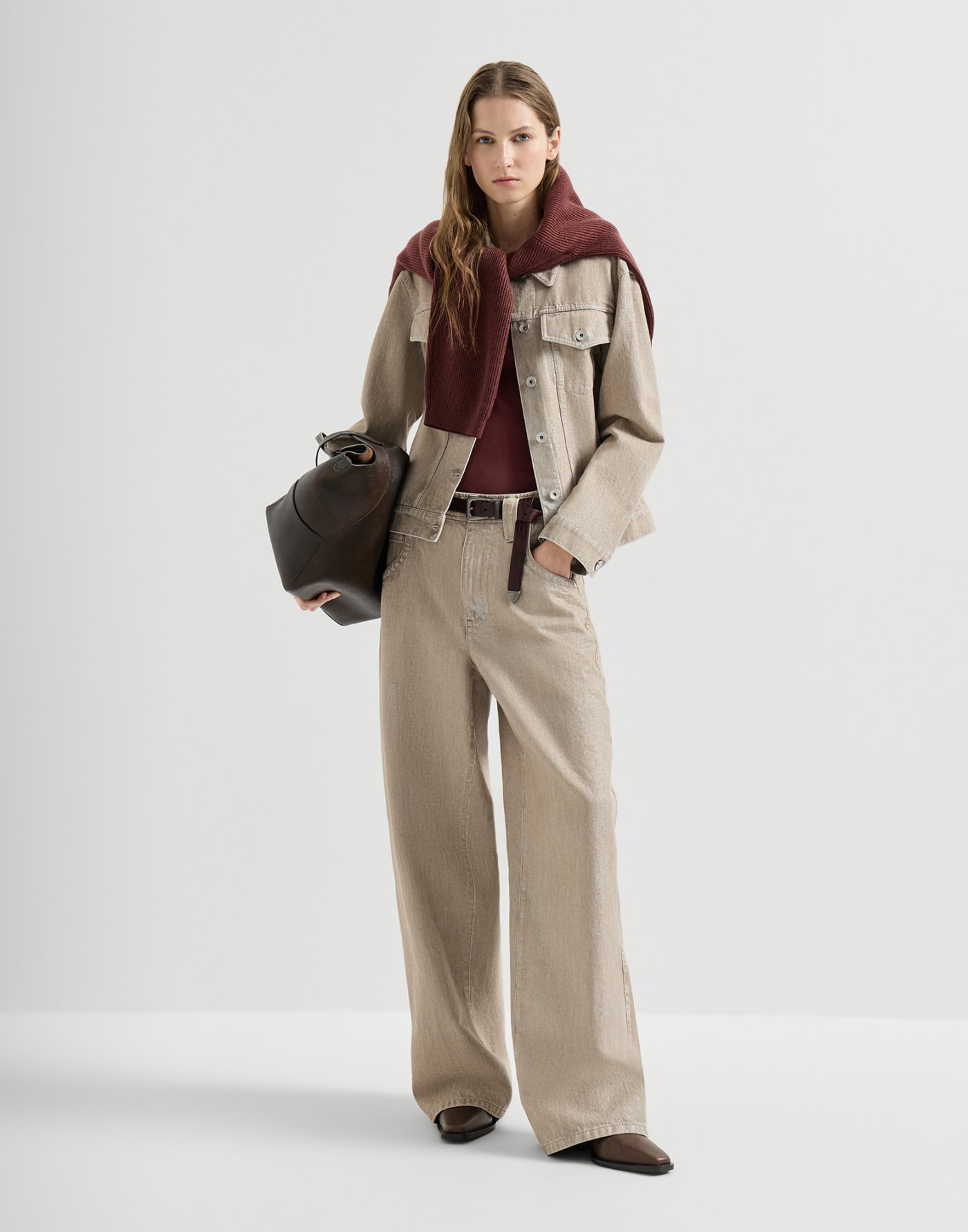 Ribbed jersey T-shirt Wine Woman - Brunello Cucinelli