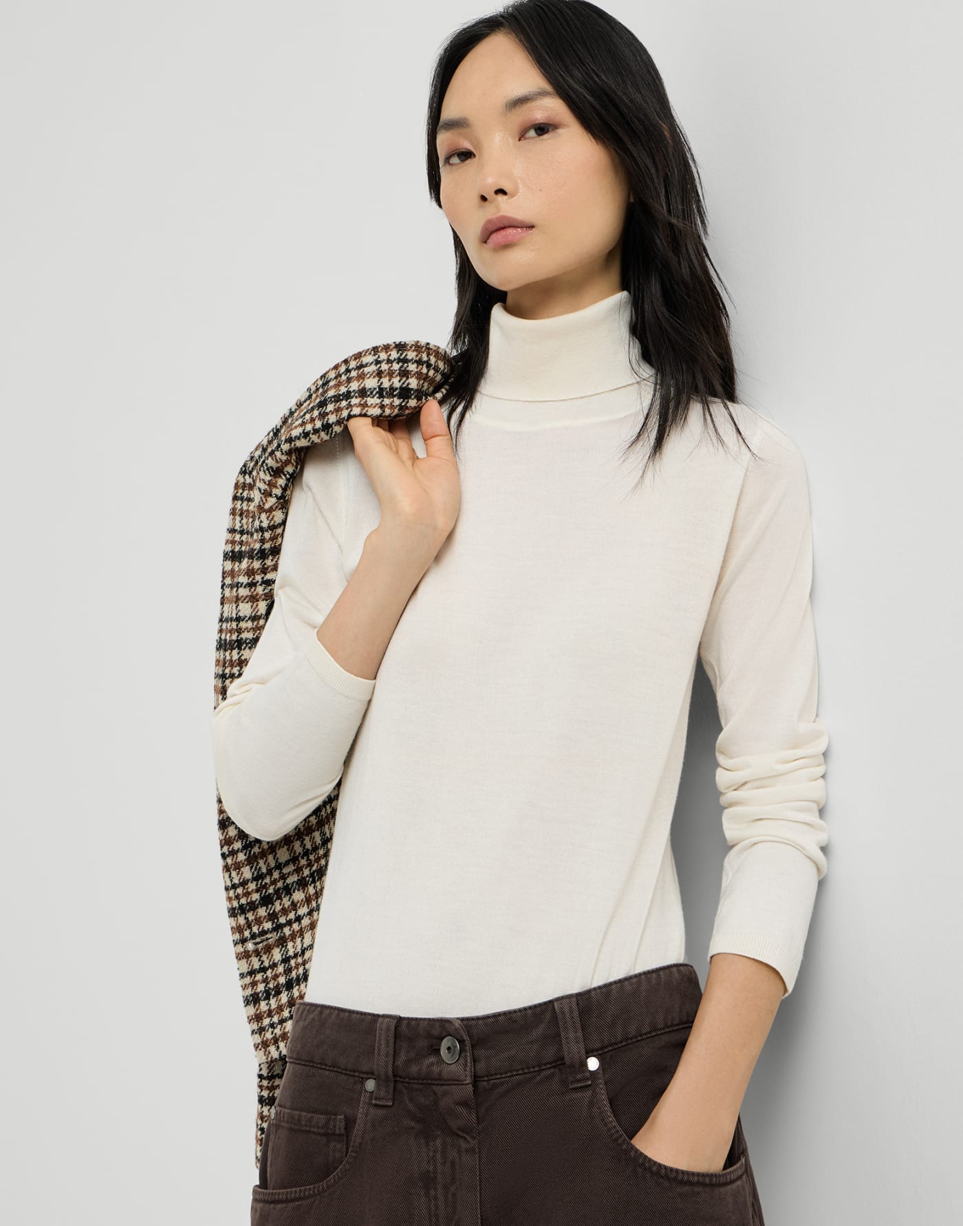 高领羊绒针织衫 白色 女款 - Brunello Cucinelli