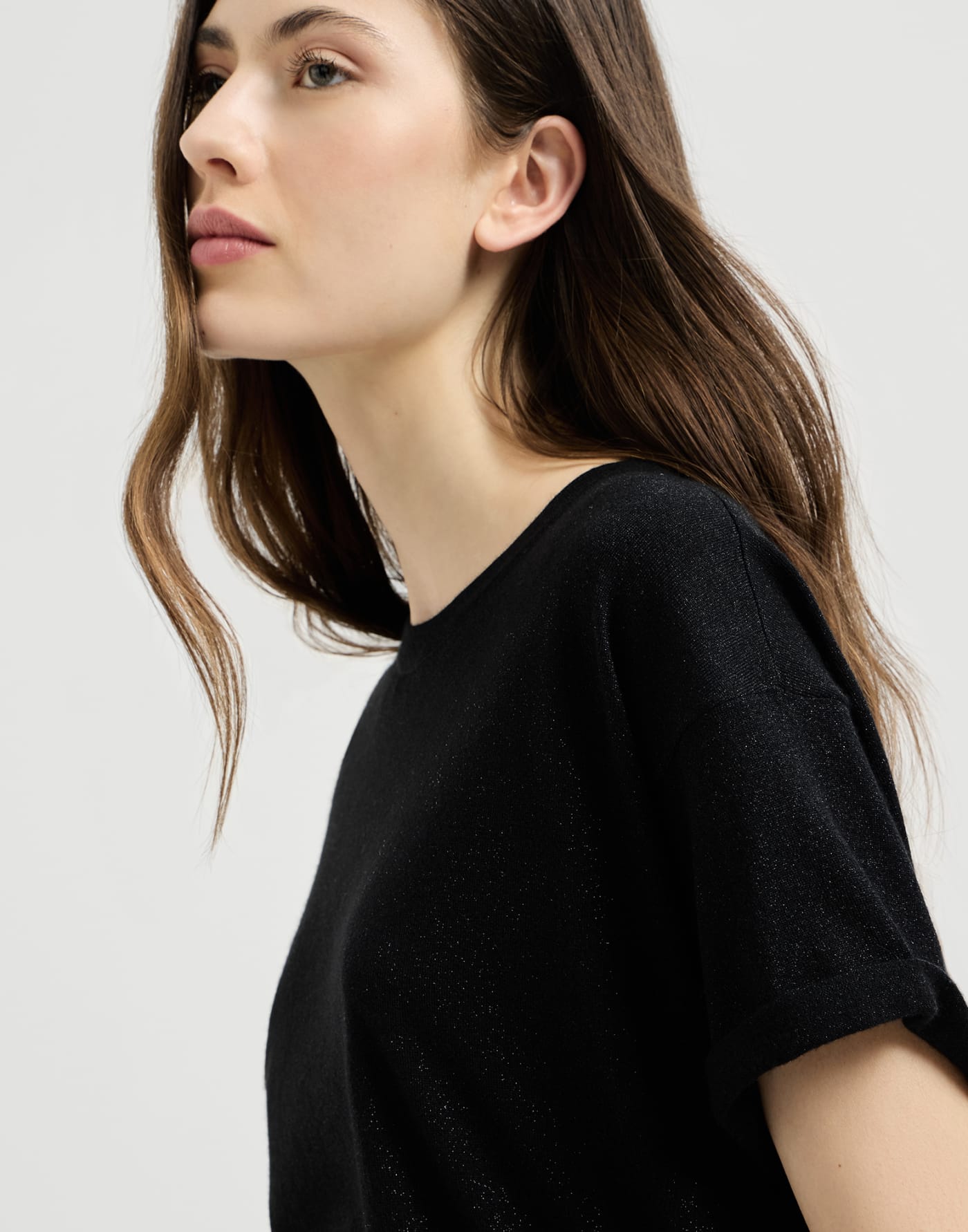 Cashmere and silk knit T-shirt Black Woman - Brunello Cucinelli