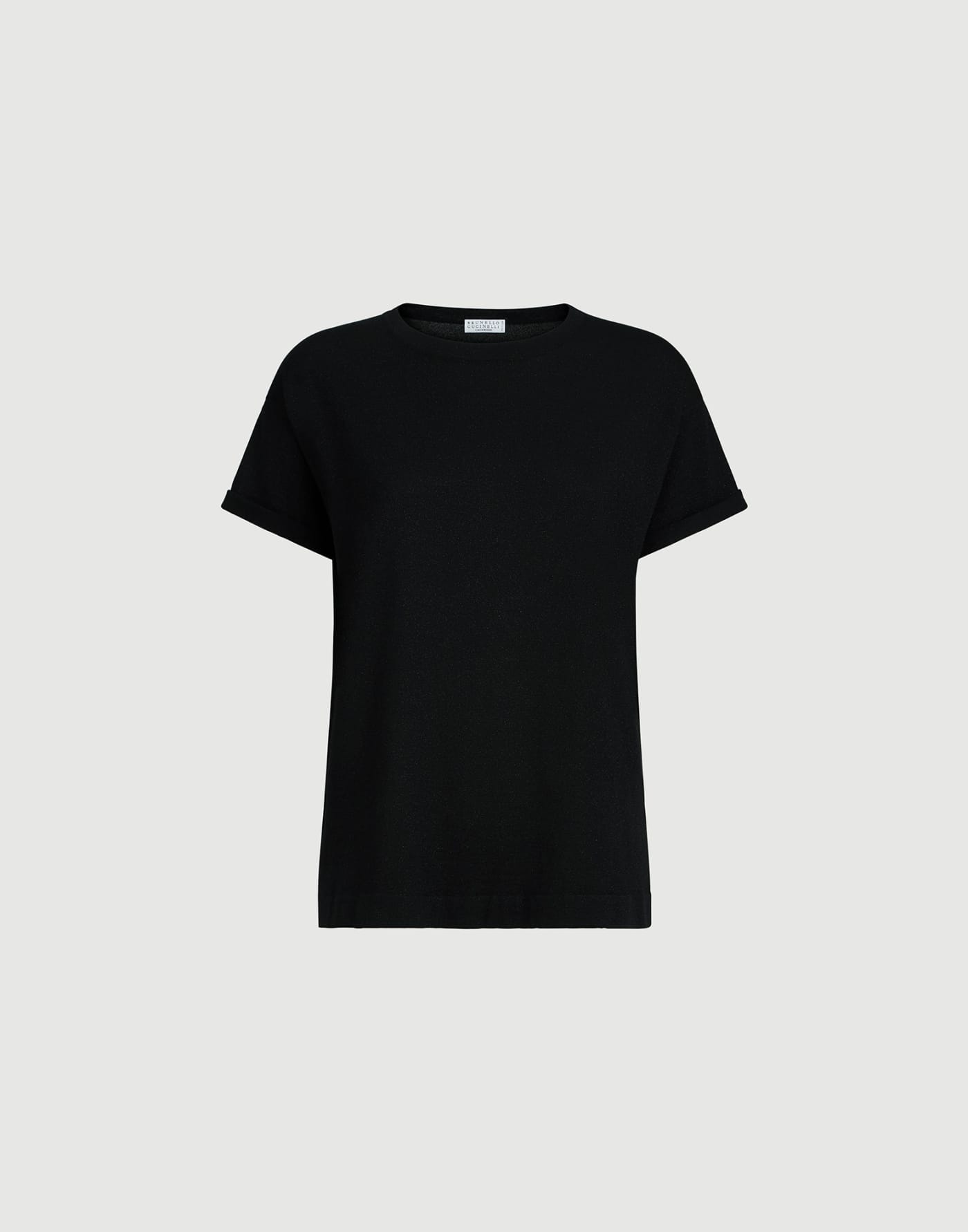 Cashmere and silk knit T-shirt Black Woman - Brunello Cucinelli