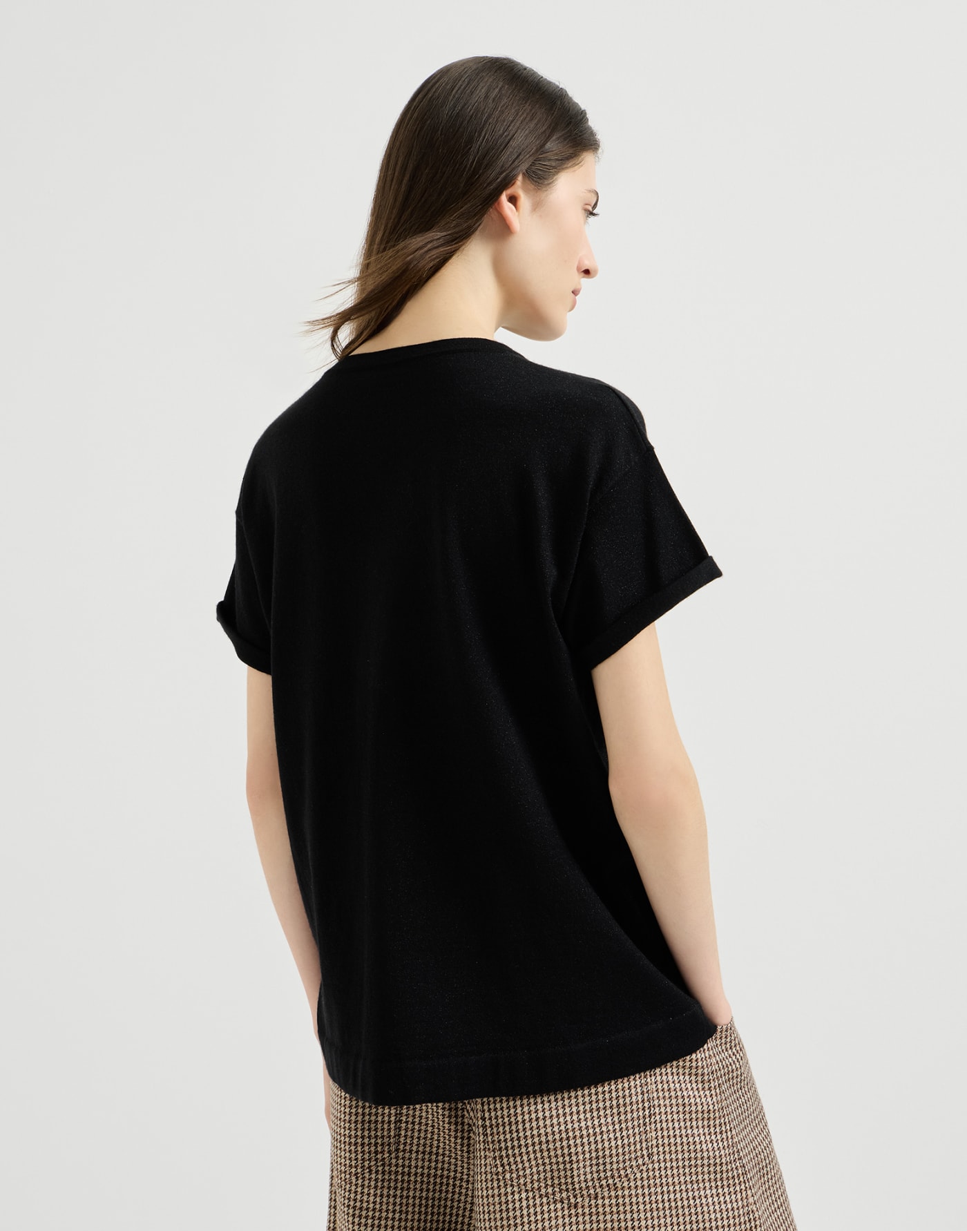 Cashmere and silk knit T-shirt Black Woman - Brunello Cucinelli