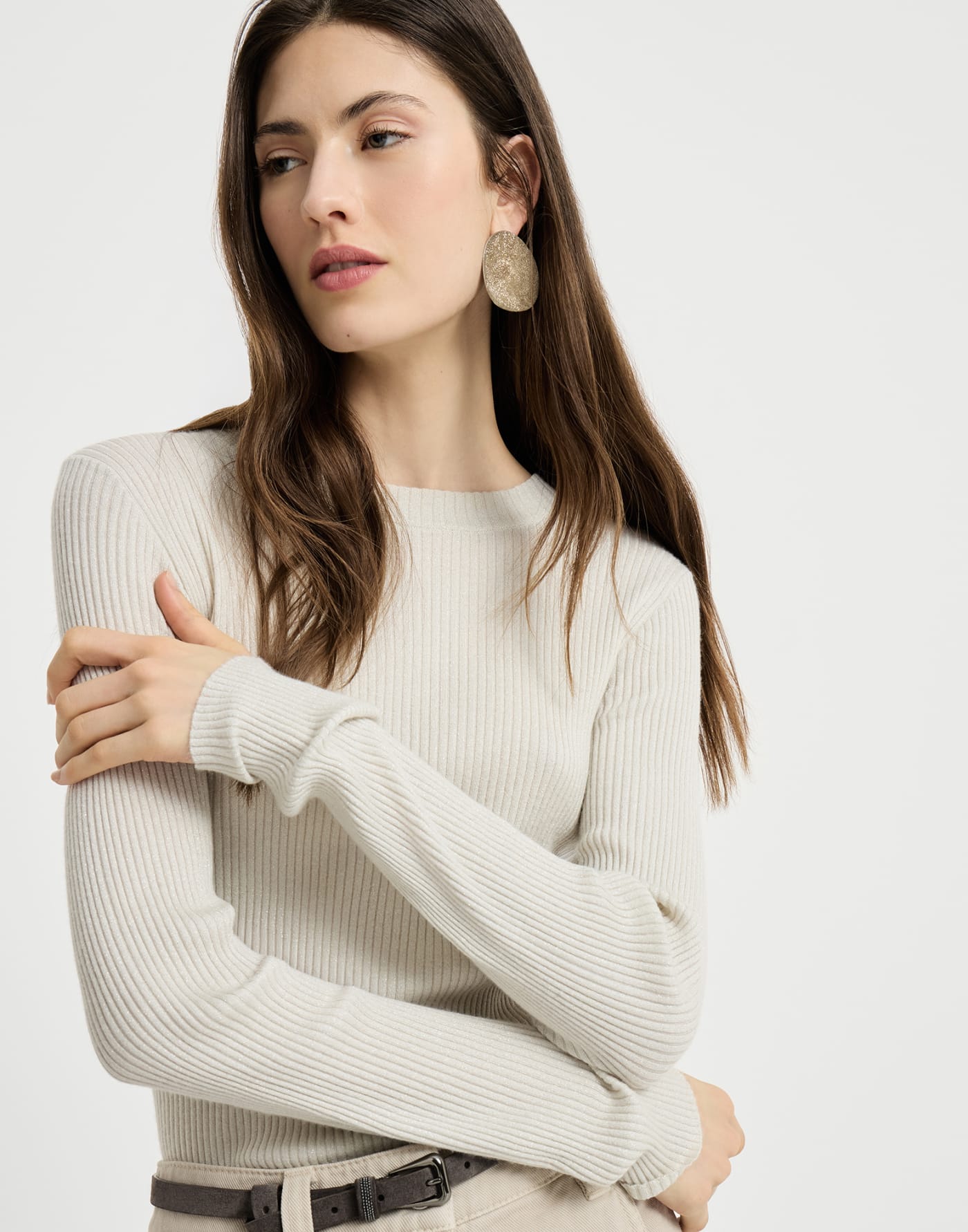 Cashmere and silk ribbed sweater Milk Woman - Brunello Cucinelli