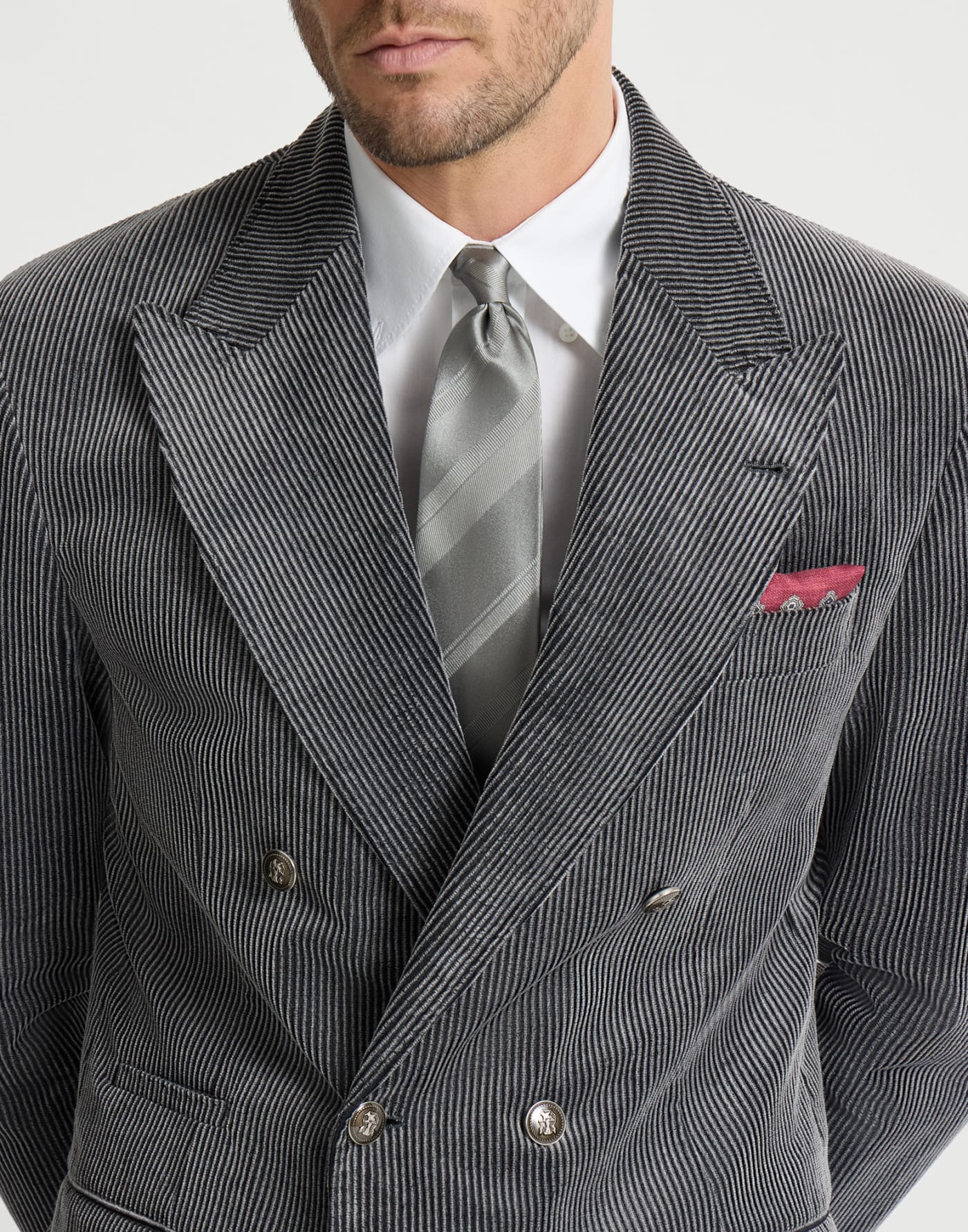 Striped silk tie Pearl Grey Man - Brunello Cucinelli