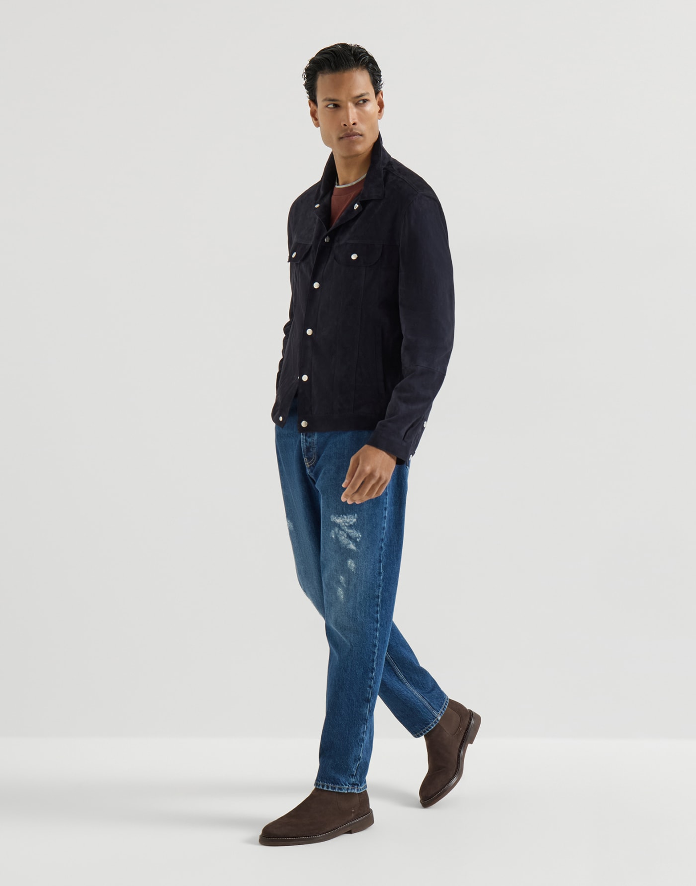 T-shirt with faux-layering Red Man - Brunello Cucinelli