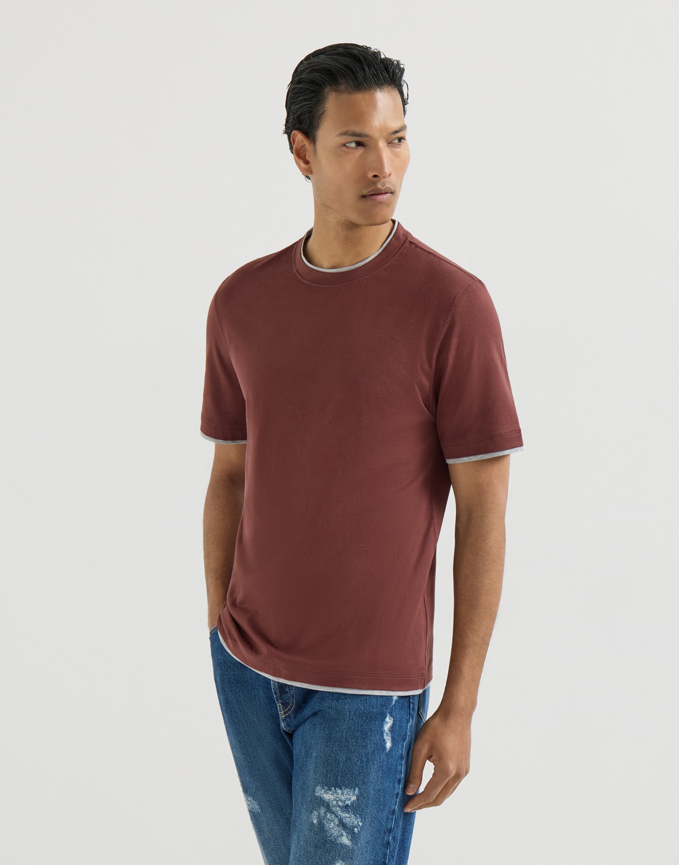 T-shirt with faux-layering Red Man - Brunello Cucinelli