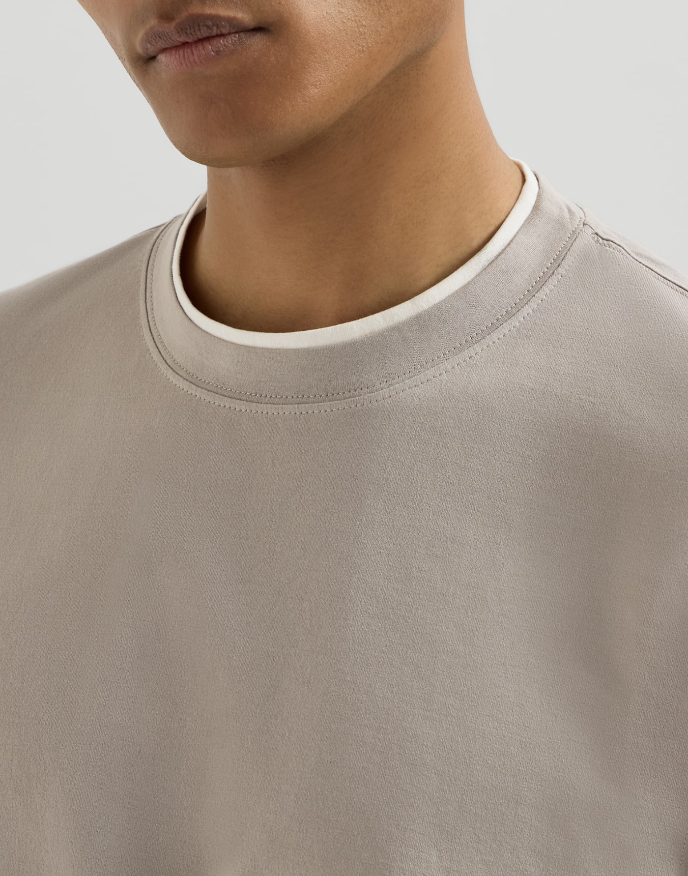 T-shirt with faux-layering Light Brown Man - Brunello Cucinelli