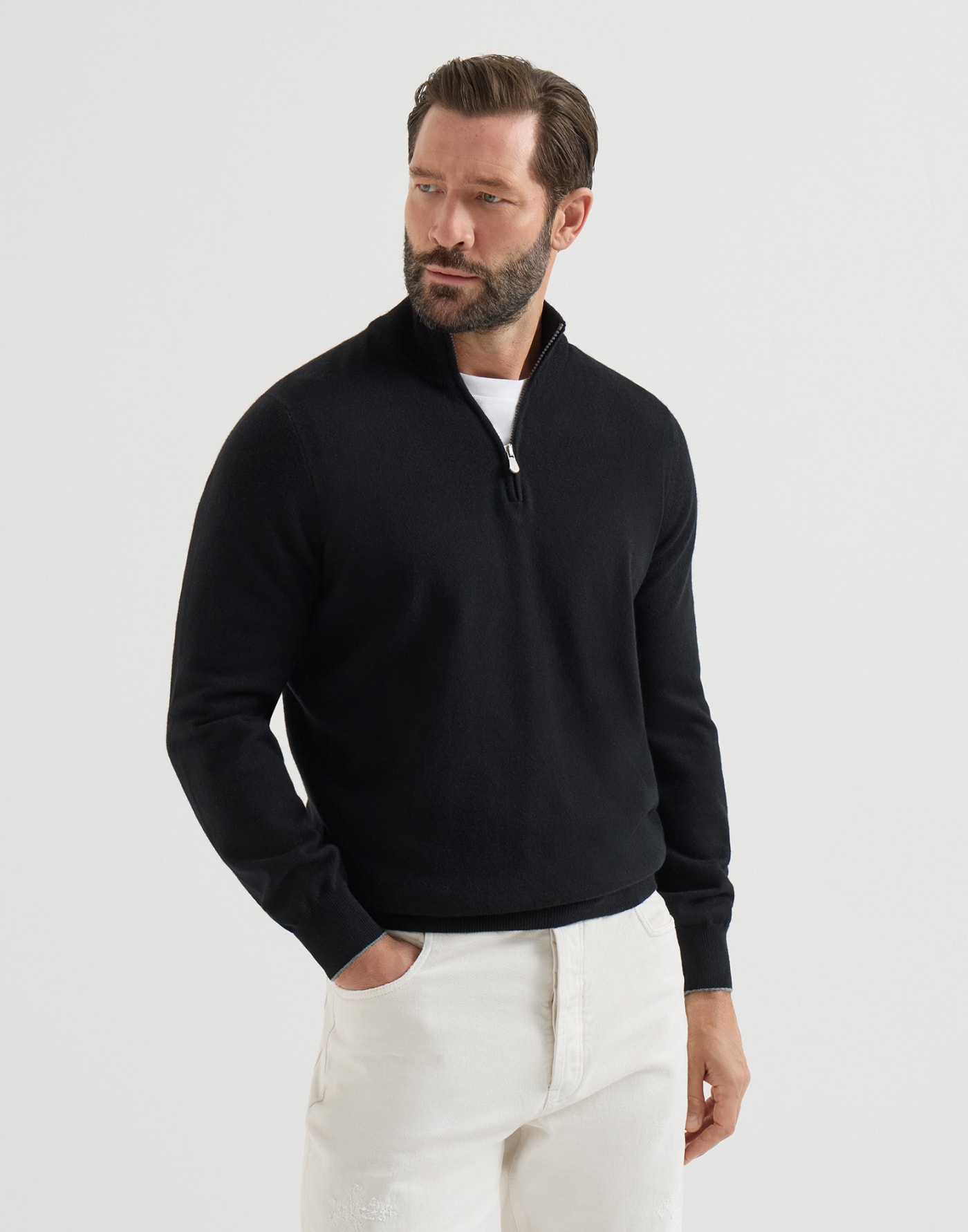 Cashmere sweater with half zip Black Man - Brunello Cucinelli