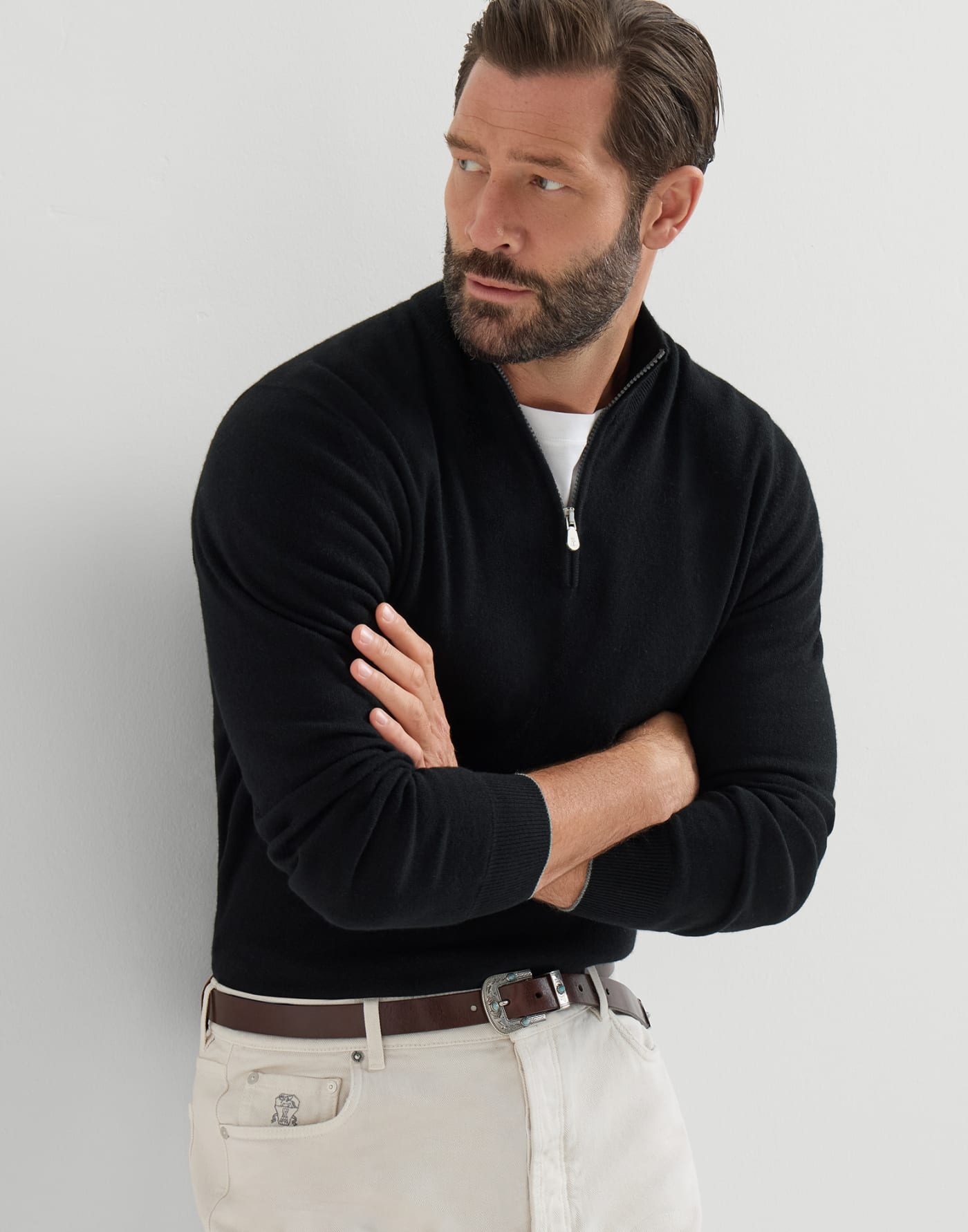 Cashmere sweater with half zip Black Man - Brunello Cucinelli