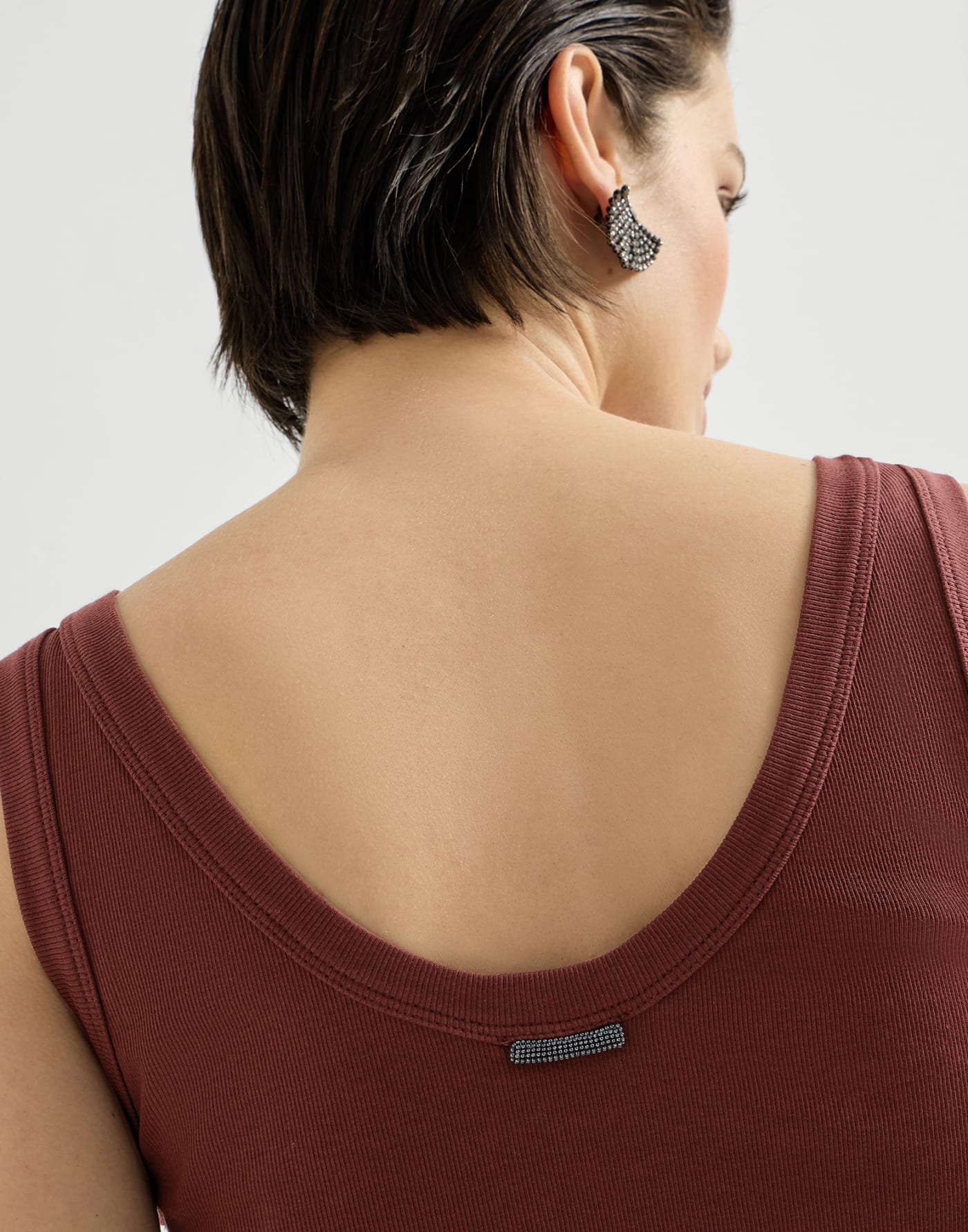 Ribbed jersey top with monili Wine Woman - Brunello Cucinelli