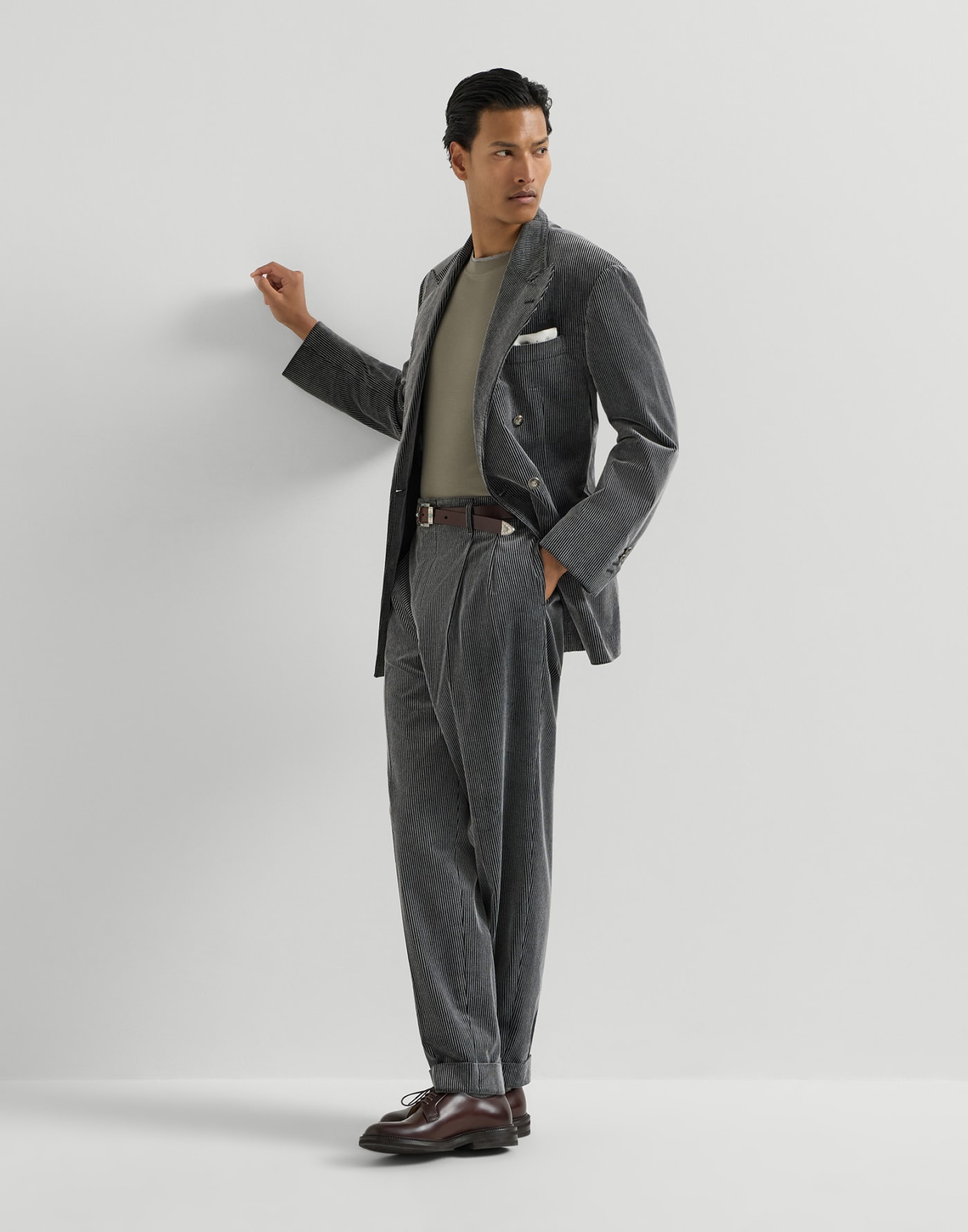 T-shirt with faux-layering Khaki Man - Brunello Cucinelli